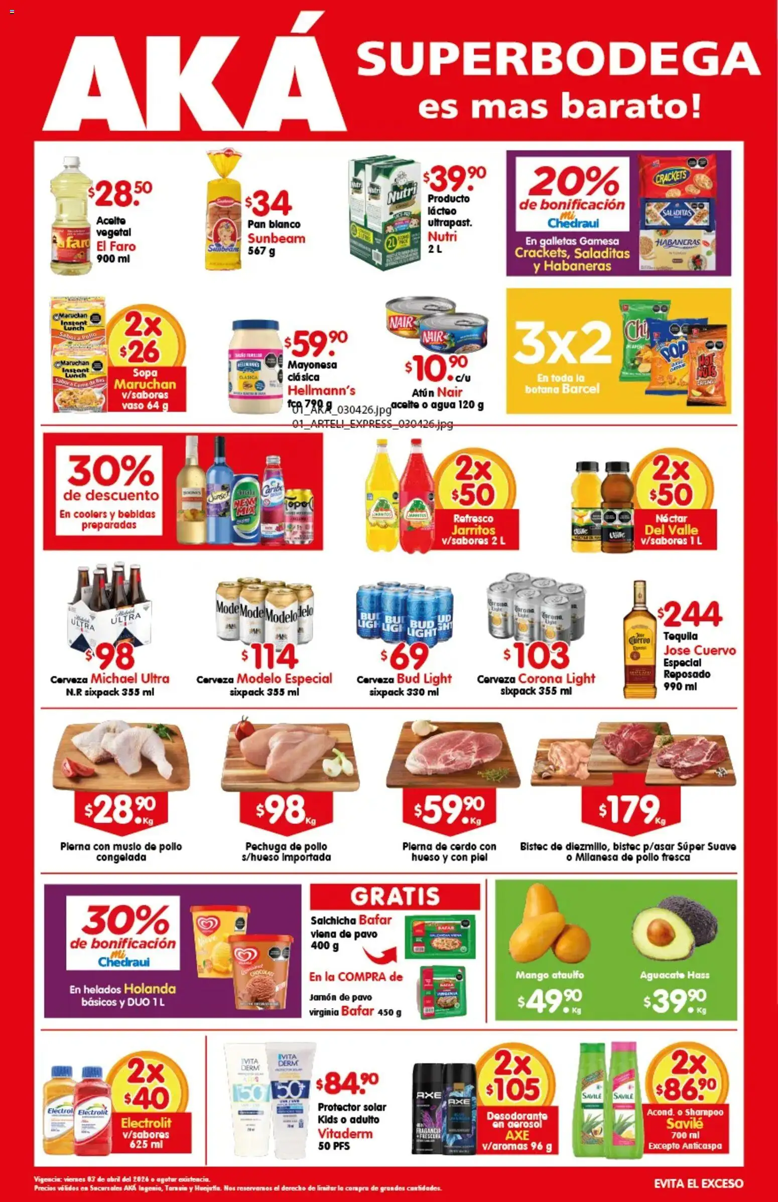 Nuevas ofertas de Arteli válidas en toda la República Mexicana desde el 03.04.2026. ¡Encuentra las mejores ofertas en Arteli folleto Aká Superbodegas Foraneas! | Página: 1 | Productos: Desodorante, Atún, Jamón, Cerdo