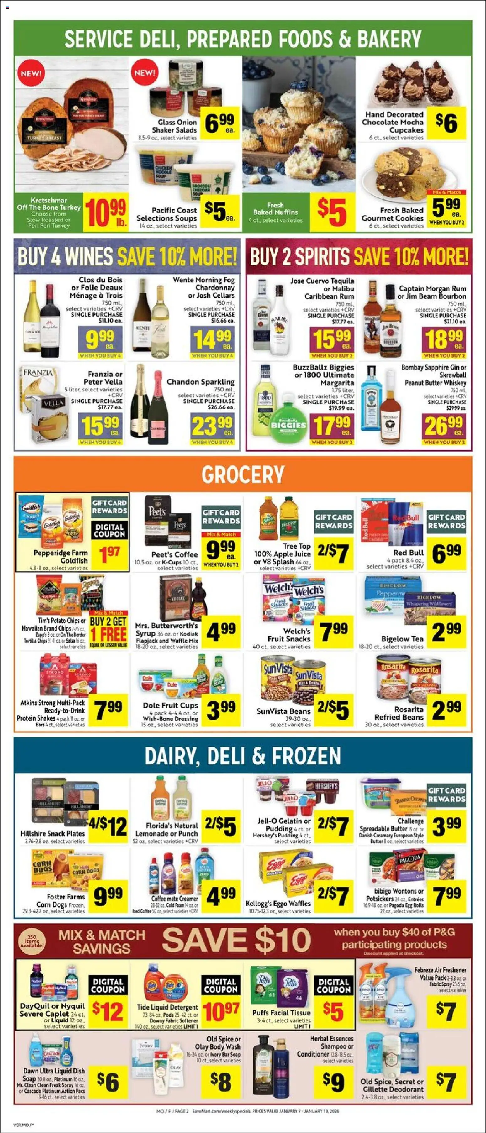Save Mart Weekly Ad - valid from 07.01.2026 | Page: 2 | Products: Bakery, Coffee, Whiskey, Onion