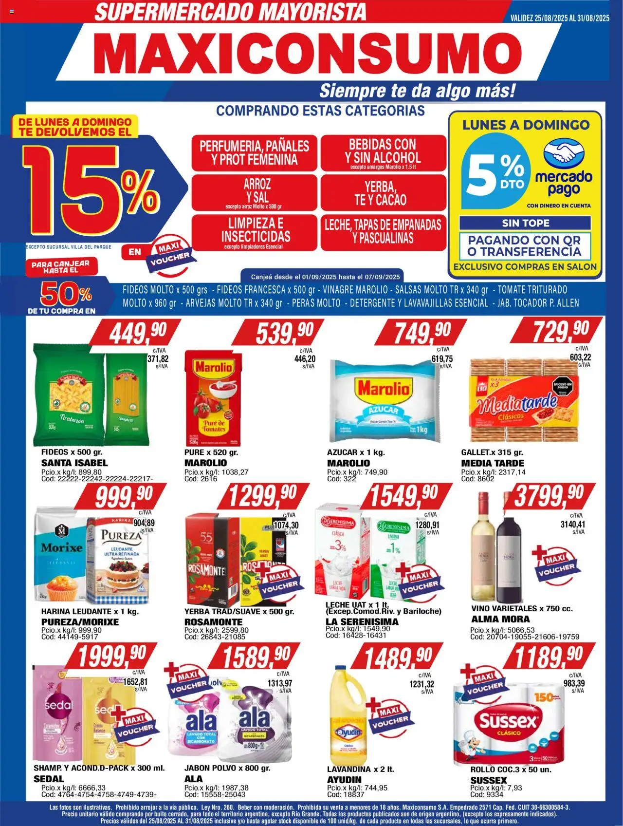 Maxiconsumo ofertas │ válido desde el 25.08.2025 | Página: 1 | Productos: Vinagre, Sal, Detergente, Tomates