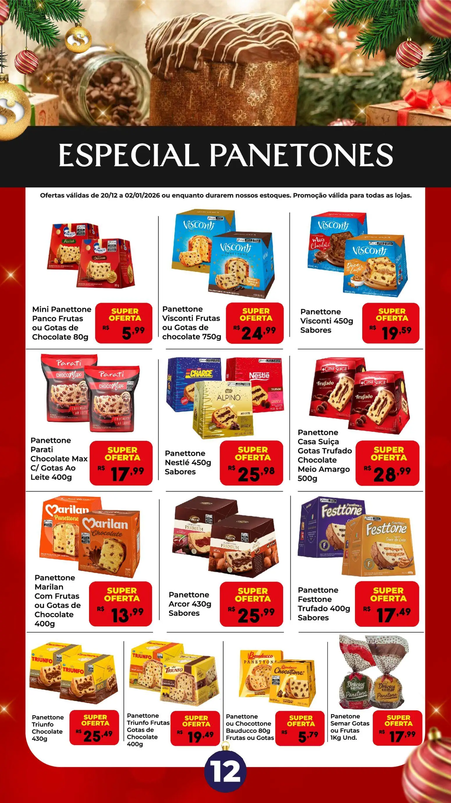 Semar Supermercado Folheto - válido de 20.12.2025 | Página: 12 | Produtos: Panettone, Leite, Chocolate, Panetone