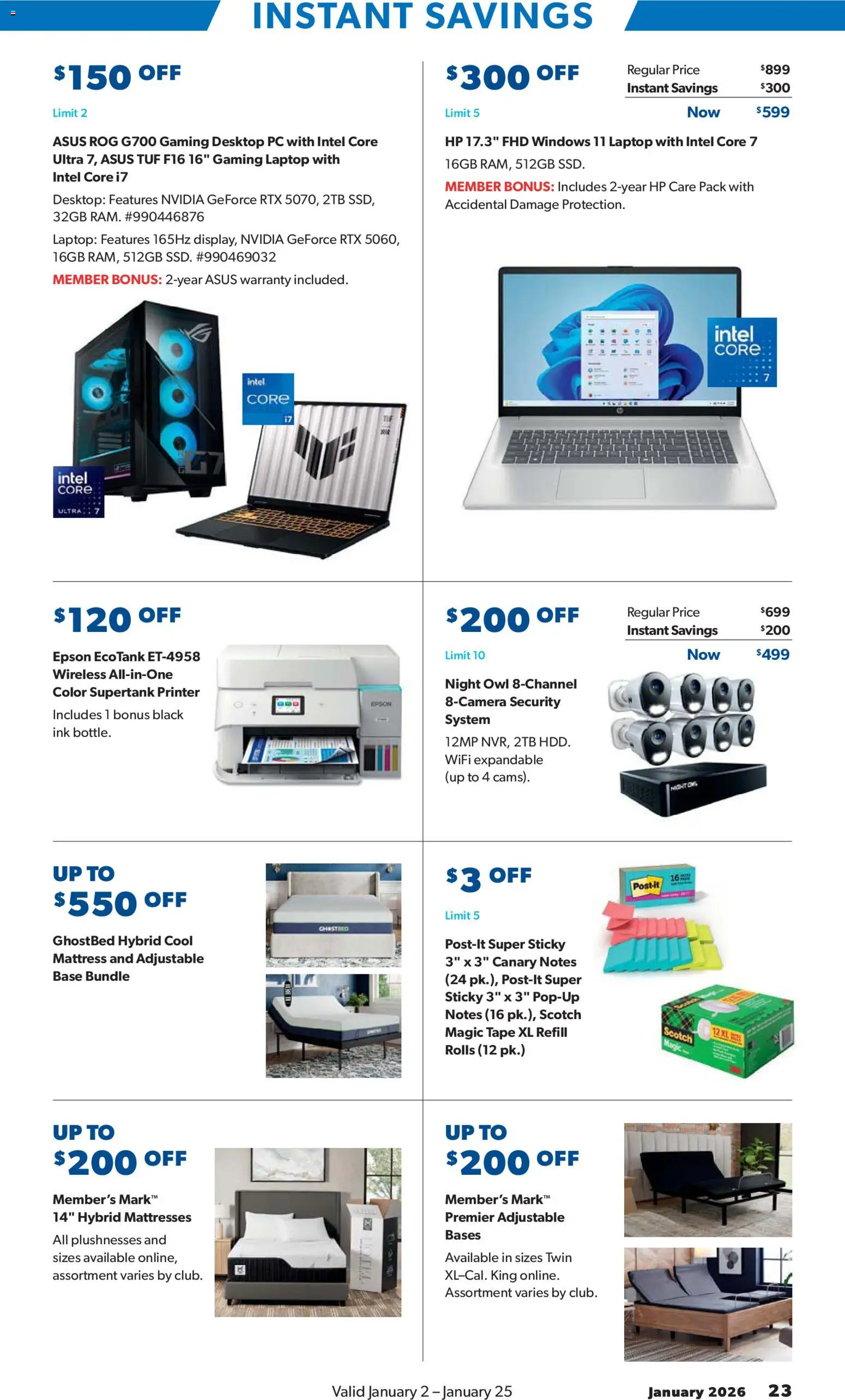 Sam's Club Instant Savings Book January - valid from 02.01.2026 | Page: 23 | Products: Mattress, Ink, Printer, Desktop