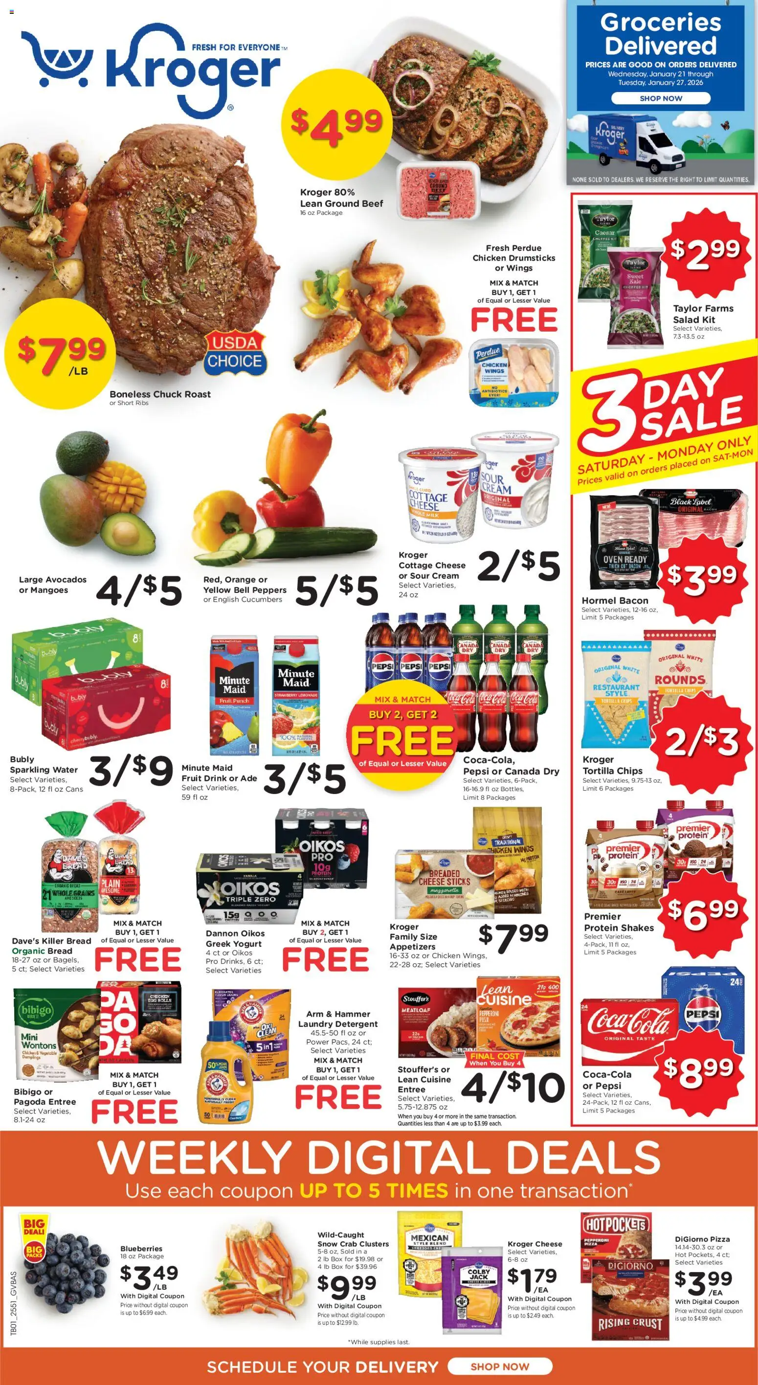 Kroger Ad - valid from 21.01.2026 | Page: 1 | Products: Hammer, Yogurt, Beef, Cream