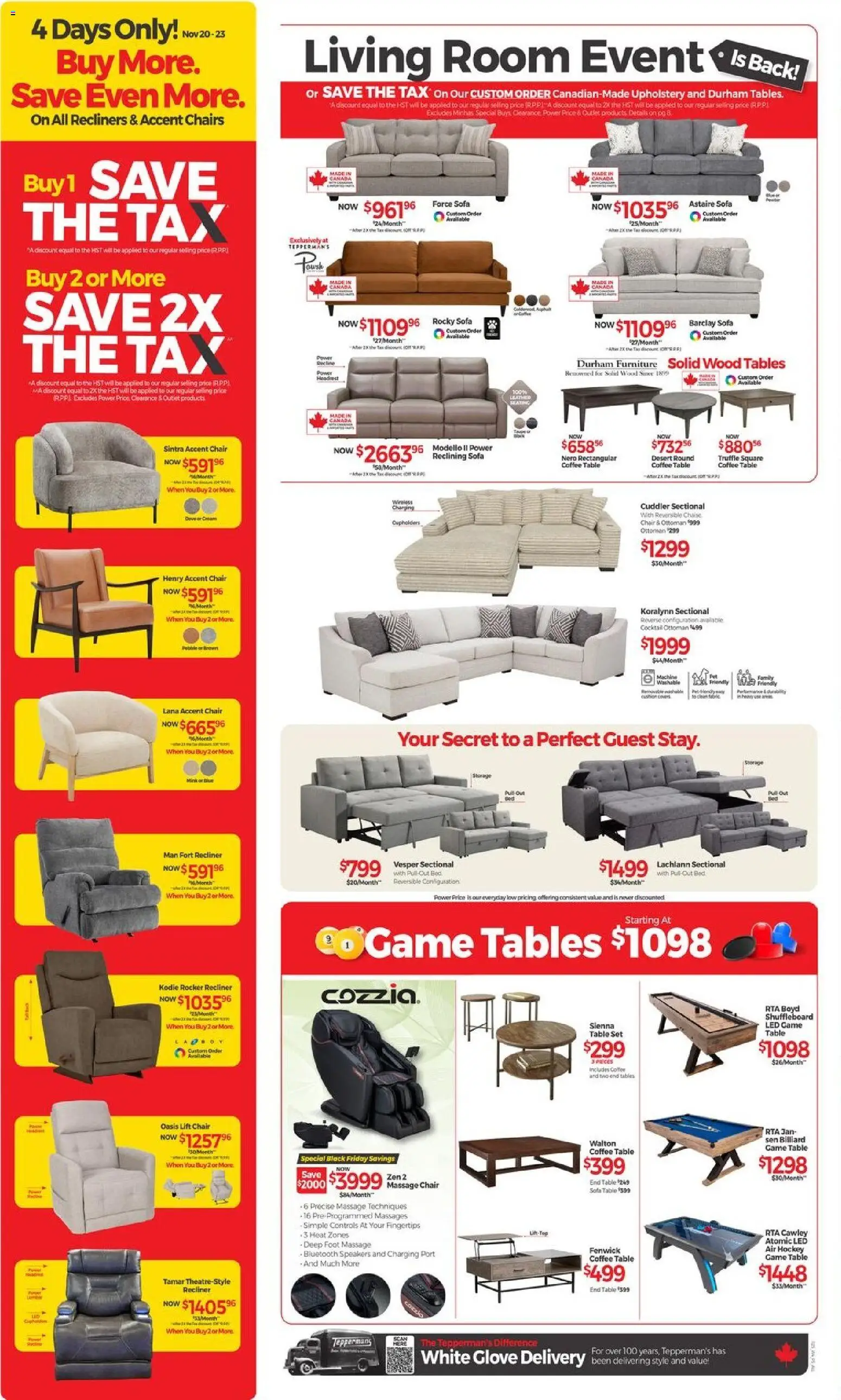 Tepperman's flyer valid from 20.11.2025 | Page: 4 | Products: Game, Sofa, Table, Chair