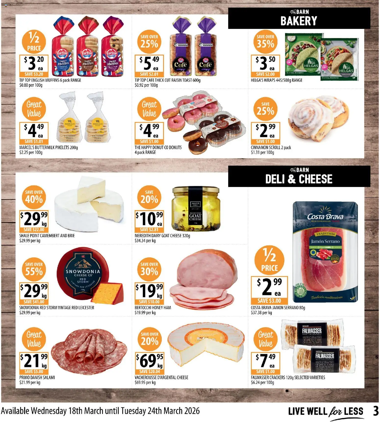 Supabarn catalogue - valid from 18.03.2026 | Page: 3 | Products: Crackers, Cheese, Donuts, Bakery