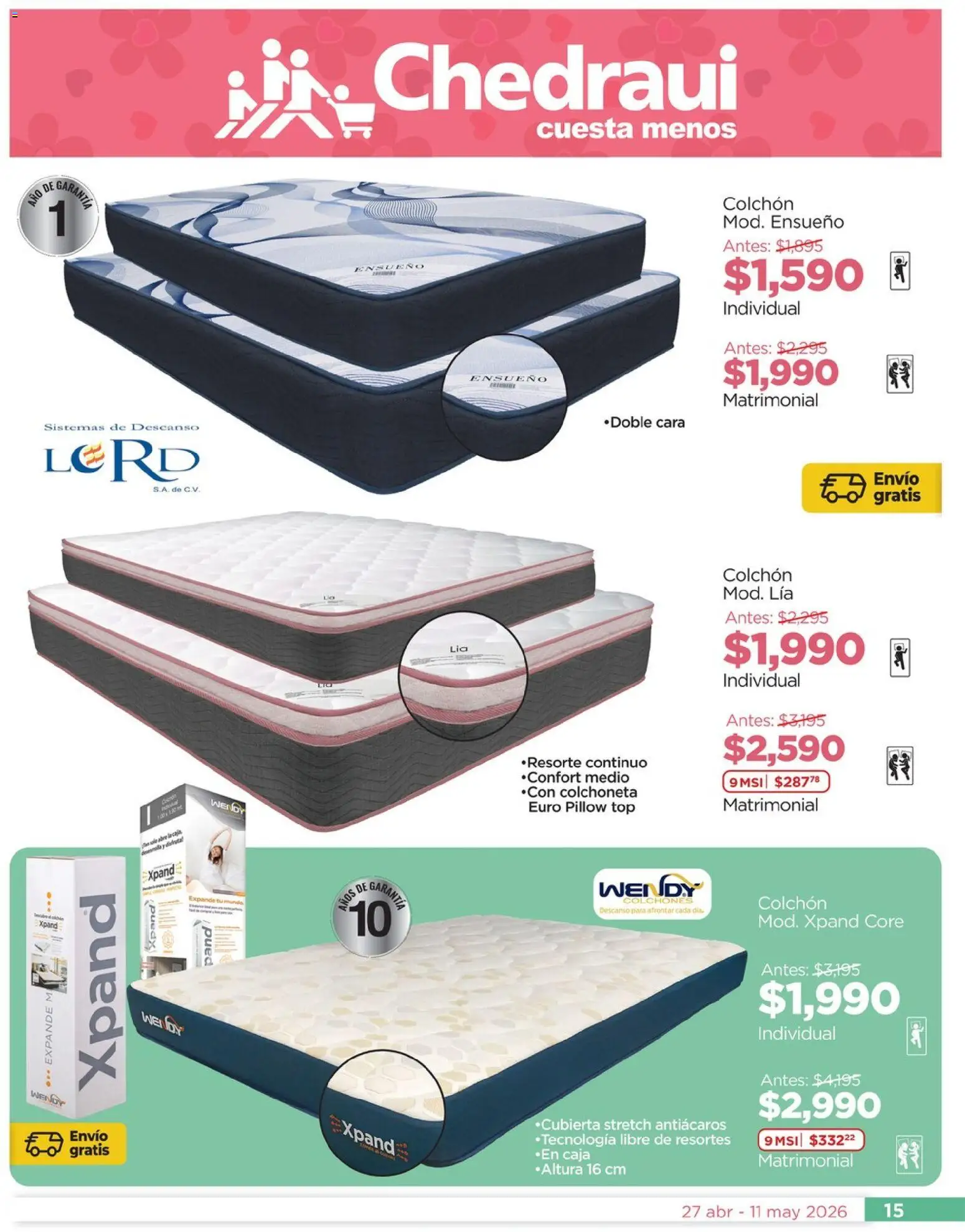 Nuevas ofertas de Chedraui válidas en toda la República Mexicana desde el 27.04.2026. ¡Encuentra las mejores ofertas en Chedraui folleto Lo mejor para festejar a mamá! | Página: 15 | Productos: Colchoneta, Colchón, Top, Caja