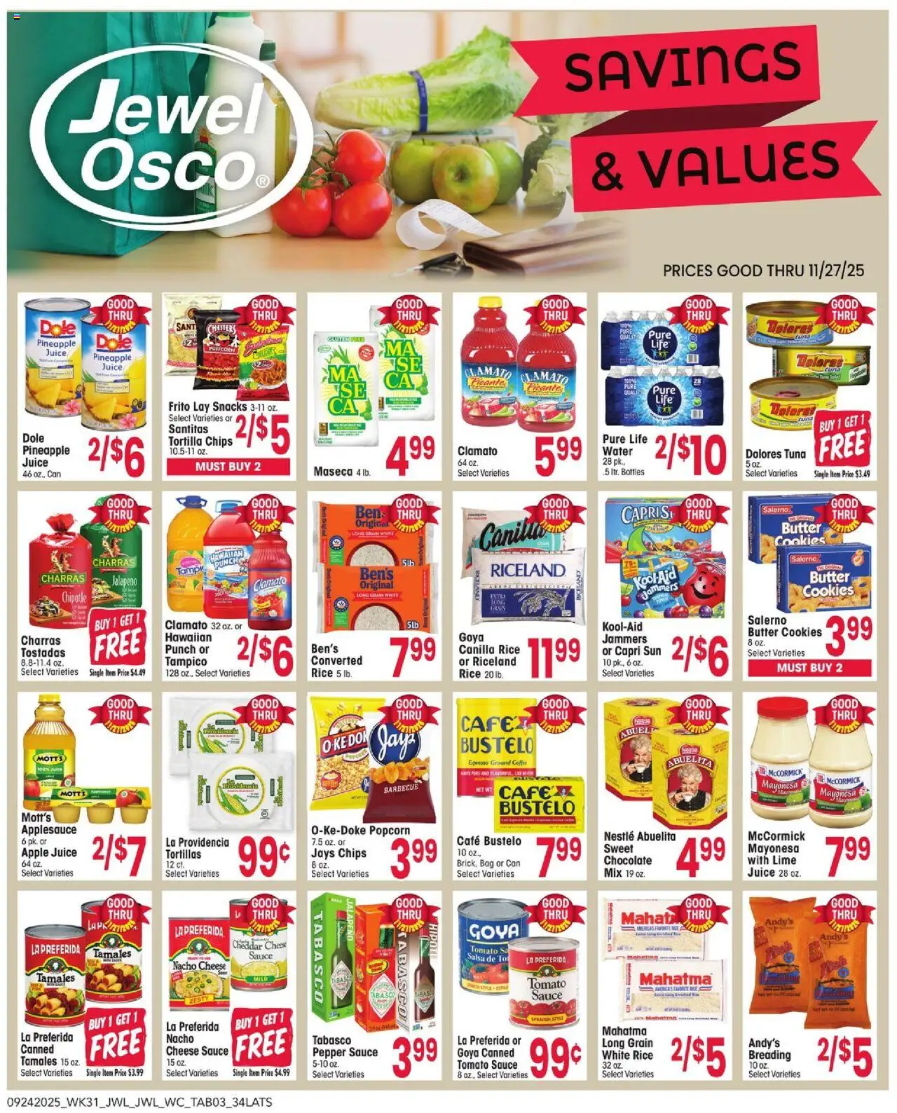 Jewel Osco Savings & Values - valid from 24.09.2025 | Page: 3 | Products: Coffee, Chocolate, Cookies, Bag
