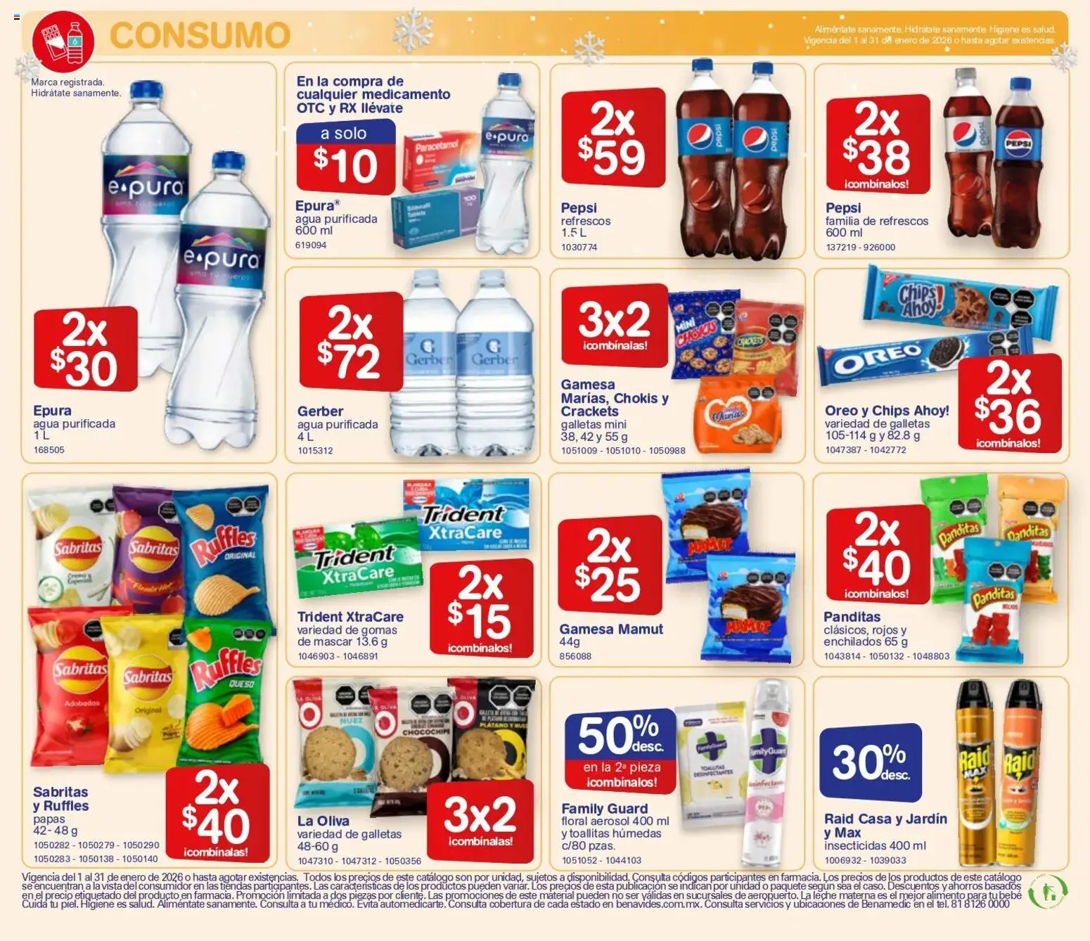 Nuevas ofertas de Farmacia Benavides válidas en toda la República Mexicana desde el 01.01.2026. ¡Encuentra las mejores ofertas en Farmacia Benavides catálogo! | Página: 22 | Productos: Plátano, Toallitas húmedas, Queso, Galletas