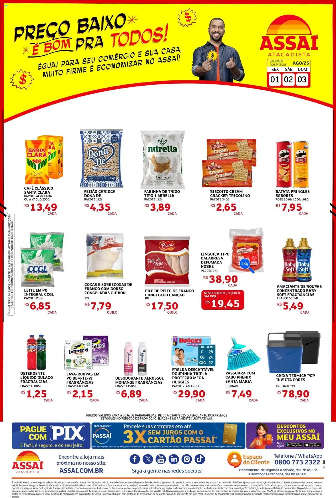 Assaí Atacadista Folheto - válido de 01.08.2025 | Página: 1 | Produtos: Caixa térmica, Amaciante de roupas, Detergente, Caixa