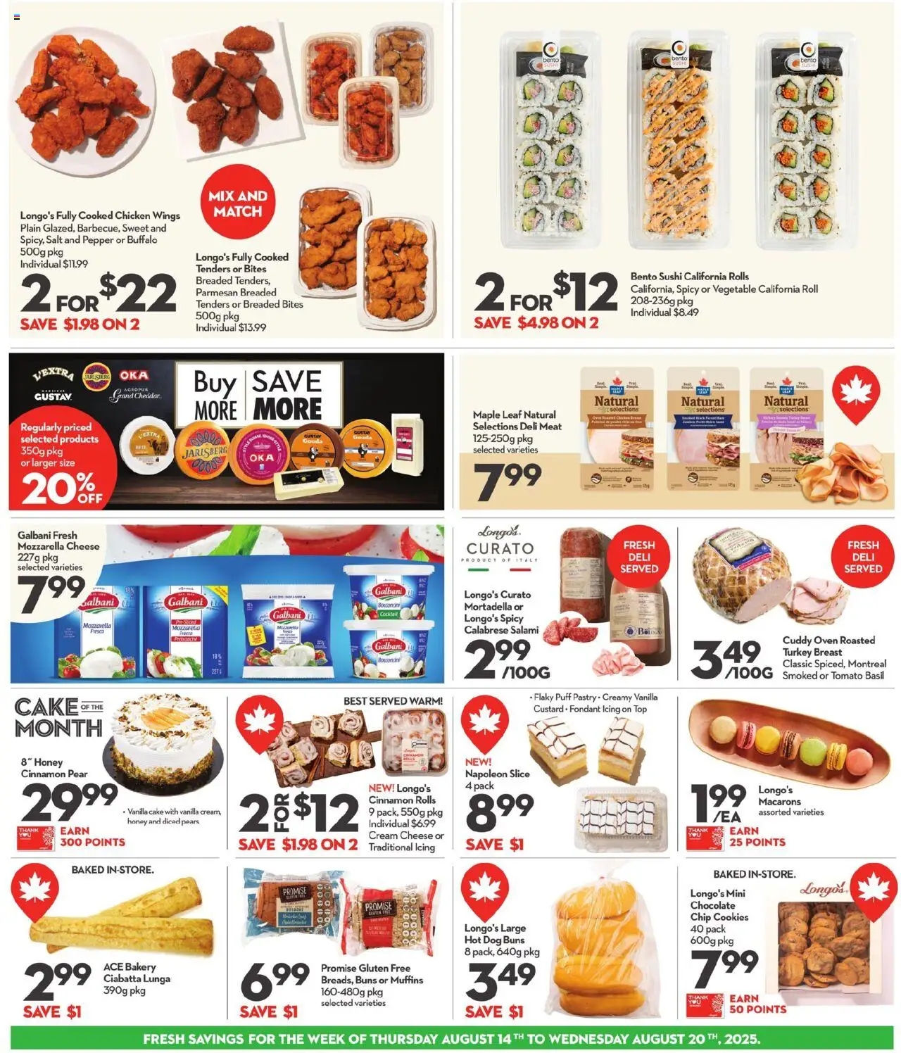 Longo's flyer valid from 14.08.2025 | Page: 6 | Products: Turkey, Cheese, Salami, Chicken