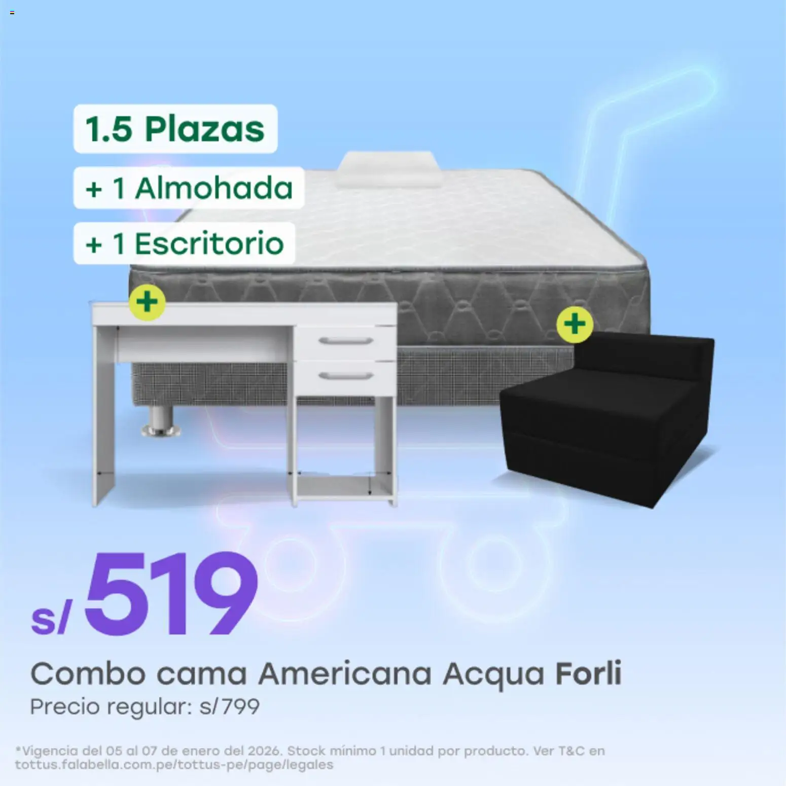 Catálogo Tottus válido desde 05.01.2026 | Página: 6 | Productos: Cama, Almohada