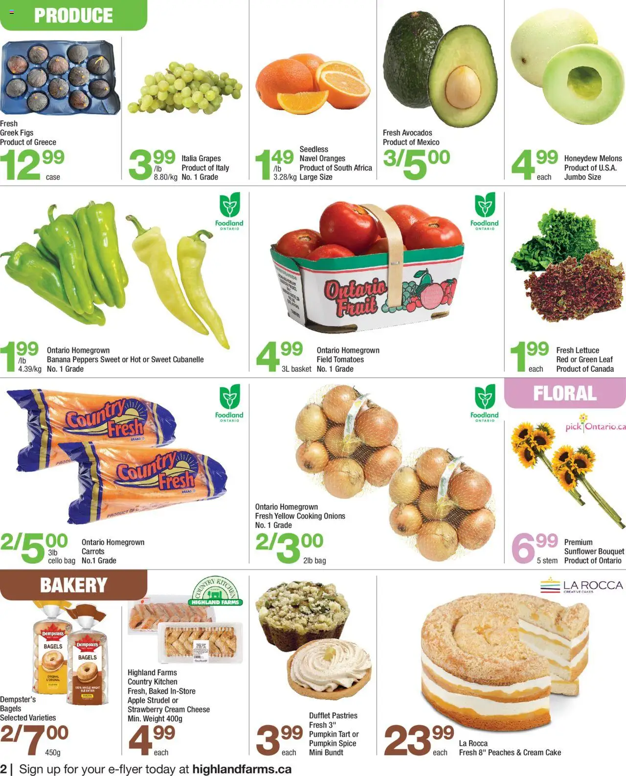 Highland Farms flyer valid from 18.09.2025 | Page: 2 | Products: Cream, Cheese, Oranges, Tomatoes