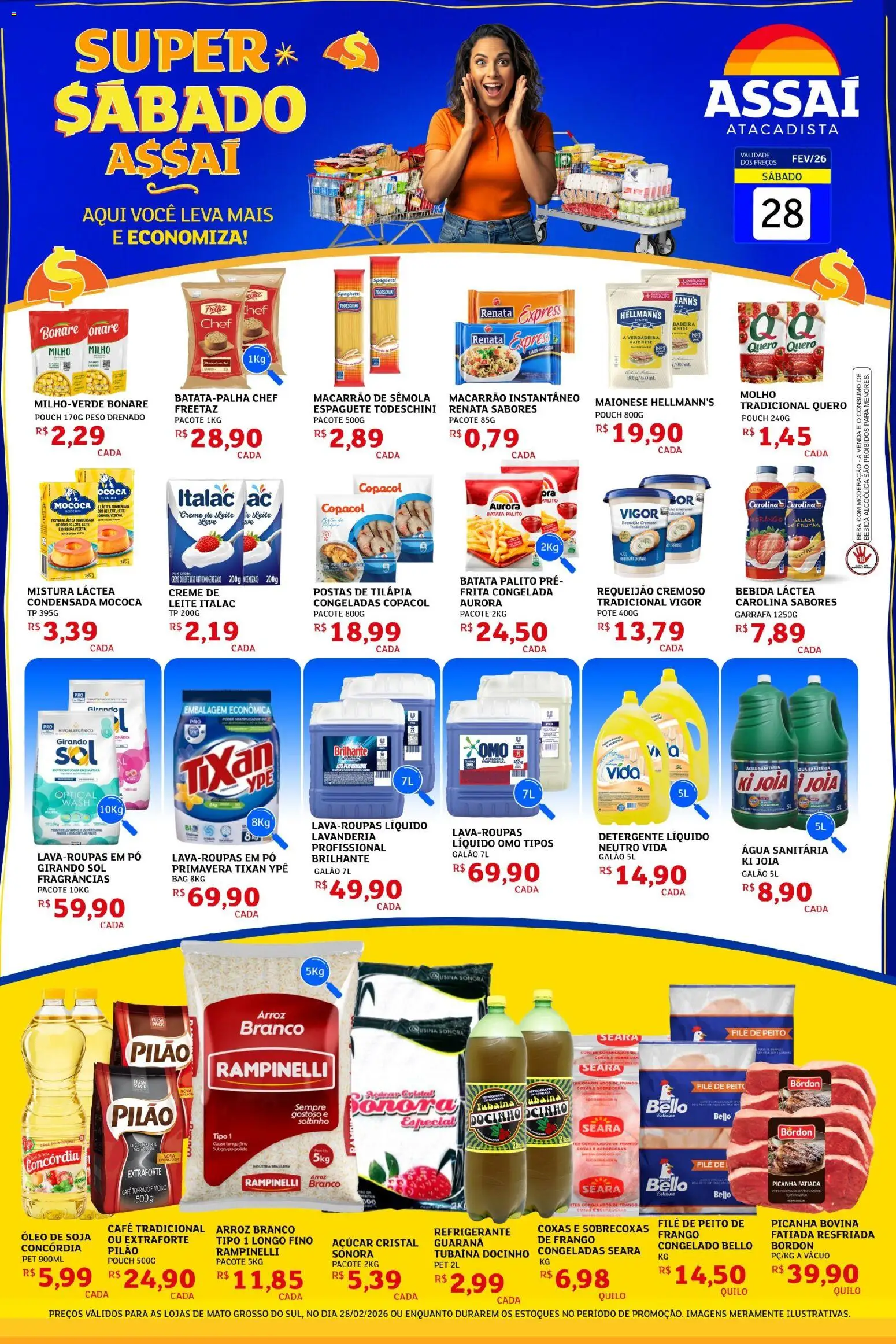 Assaí Atacadista Folheto - válido de 28.02.2026 | Página: 1 | Produtos: Espaguete, Pó, Bebida, Requeijão