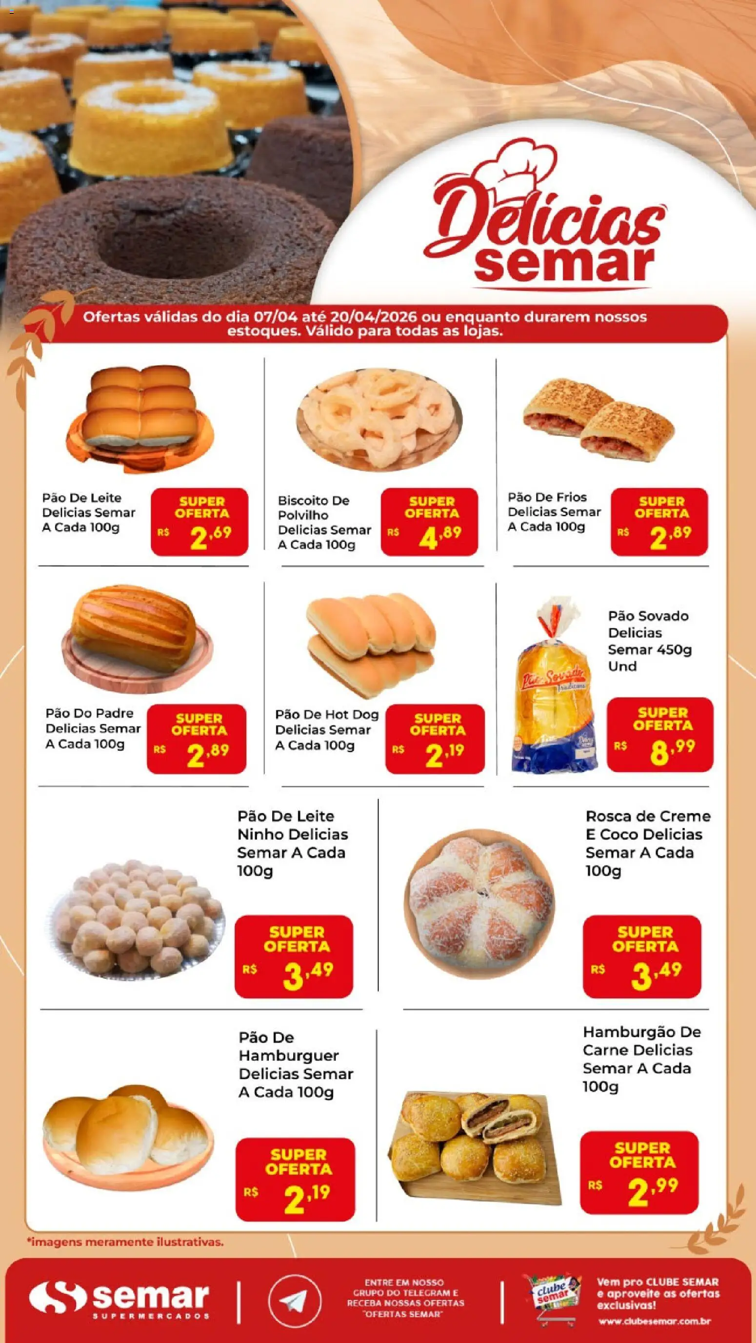 Semar Supermercado Folheto - válido de 07.04.2026 | Página: 1 | Produtos: Leite, Pão, Carne, Creme