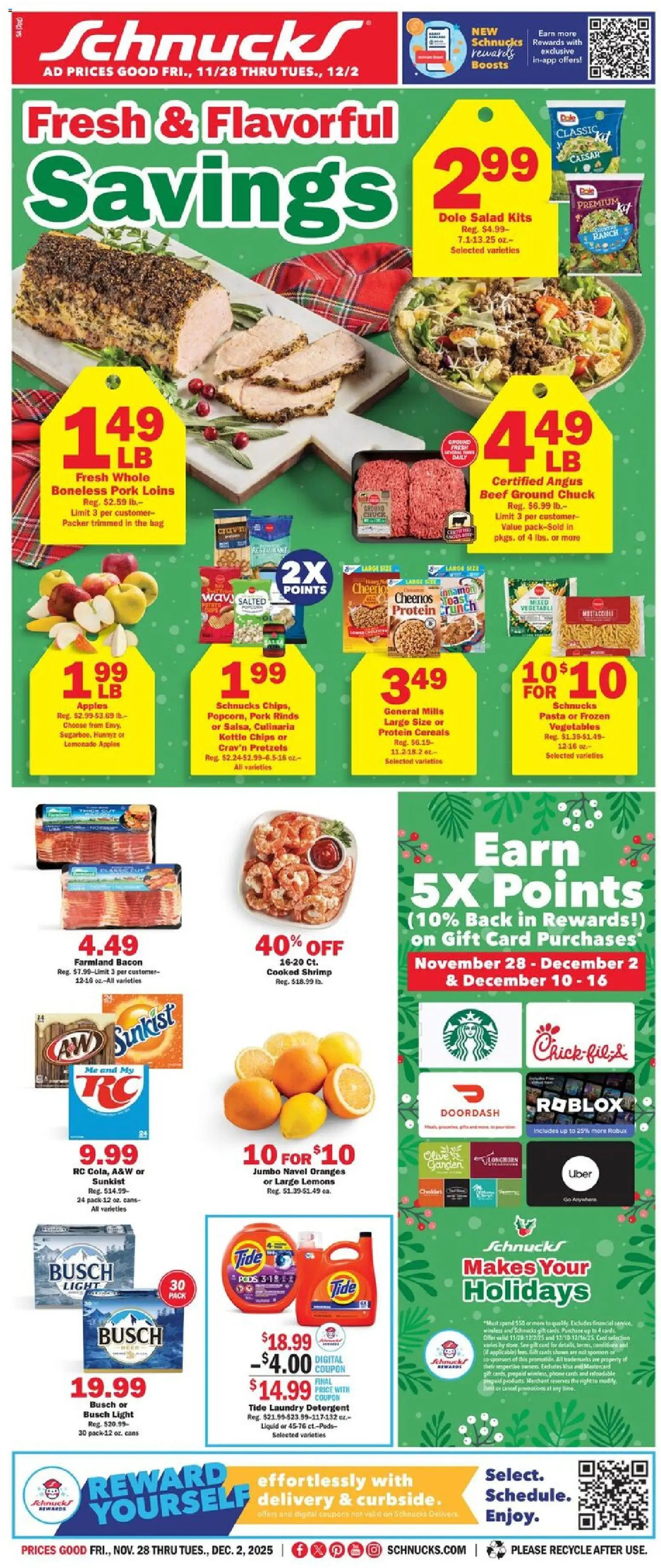 Schnucks Weekly Print Ad - IL - valid from 28.11.2025 | Page: 1 | Products: Apples, Oranges, Beef, Phone