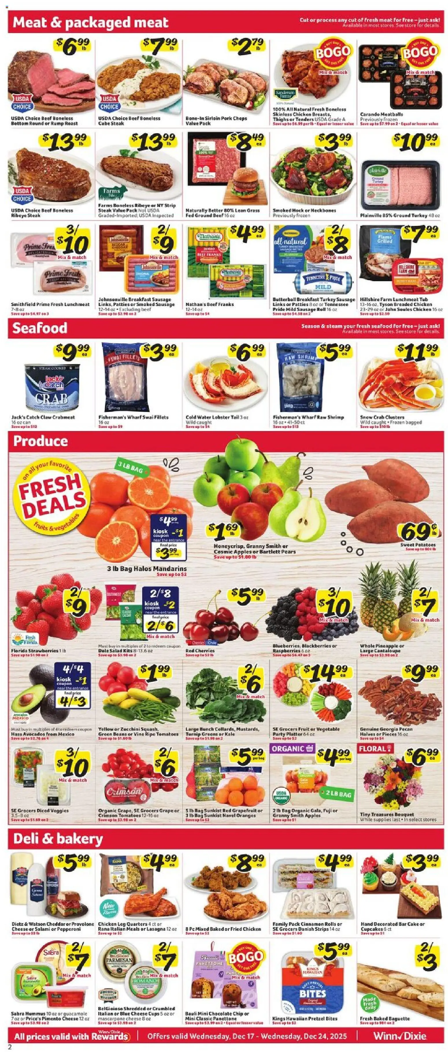 Winn Dixie Weekly Circular - GA - valid from 17.12.2025 | Page: 2 | Products: Kale, Grapefruit, Seafood, Greens