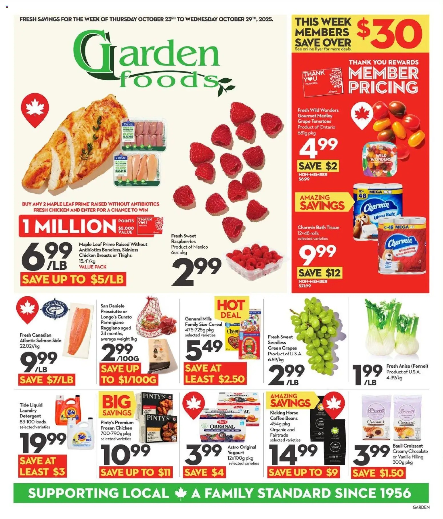 Longo's flyer valid from 23.10.2025 | Page: 1 | Products: Detergent, Chocolate, Chicken, Tomatoes