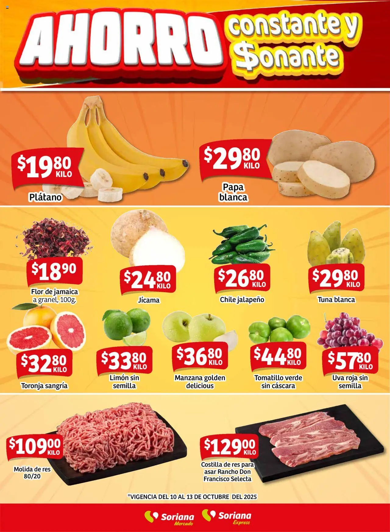 Nuevas ofertas de Soriana válidas en toda la República Mexicana desde el 09.10.2025. ¡Encuentra las mejores ofertas en Soriana - Fin de Semana Mercado: Nuevo León! | Página: 6 | Productos: Plátano, Papa, Manzana, Limón