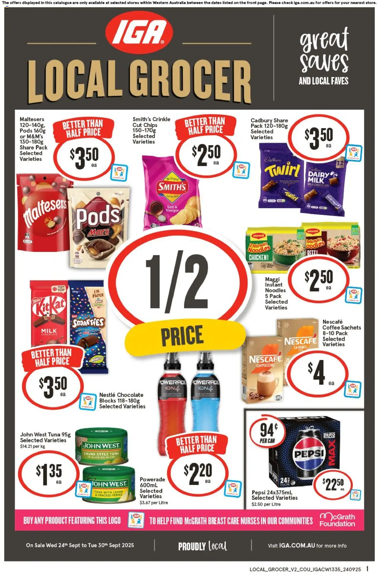 IGA catalogue - valid from 24.09.2025 | Page: 1 | Products: Coffee, Olive oil, Lemon, Vinegar