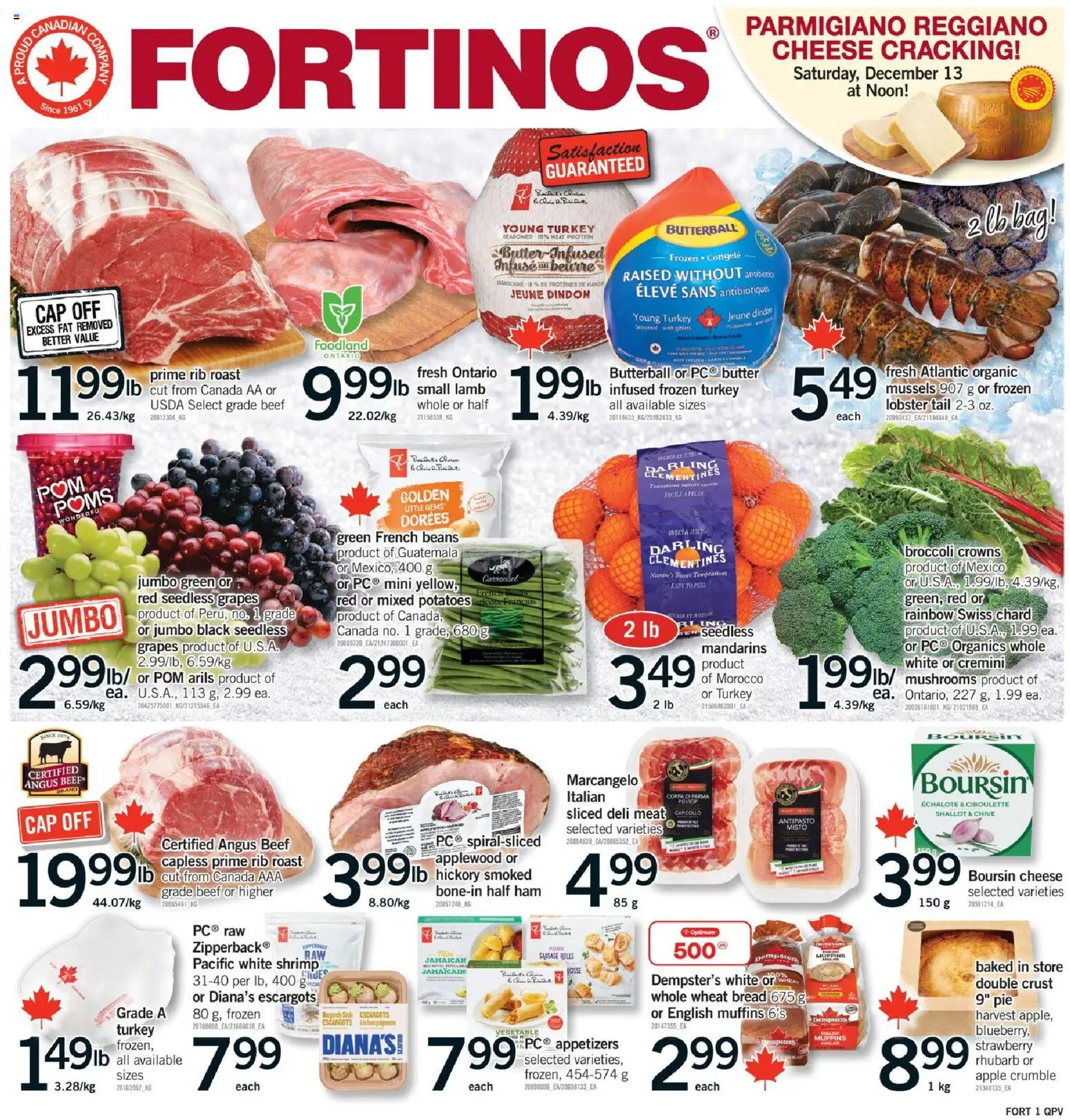 Fortinos flyer valid from 11.12.2025 | Page: 1 | Products: Turkey, Potatoes, Butter, Bread