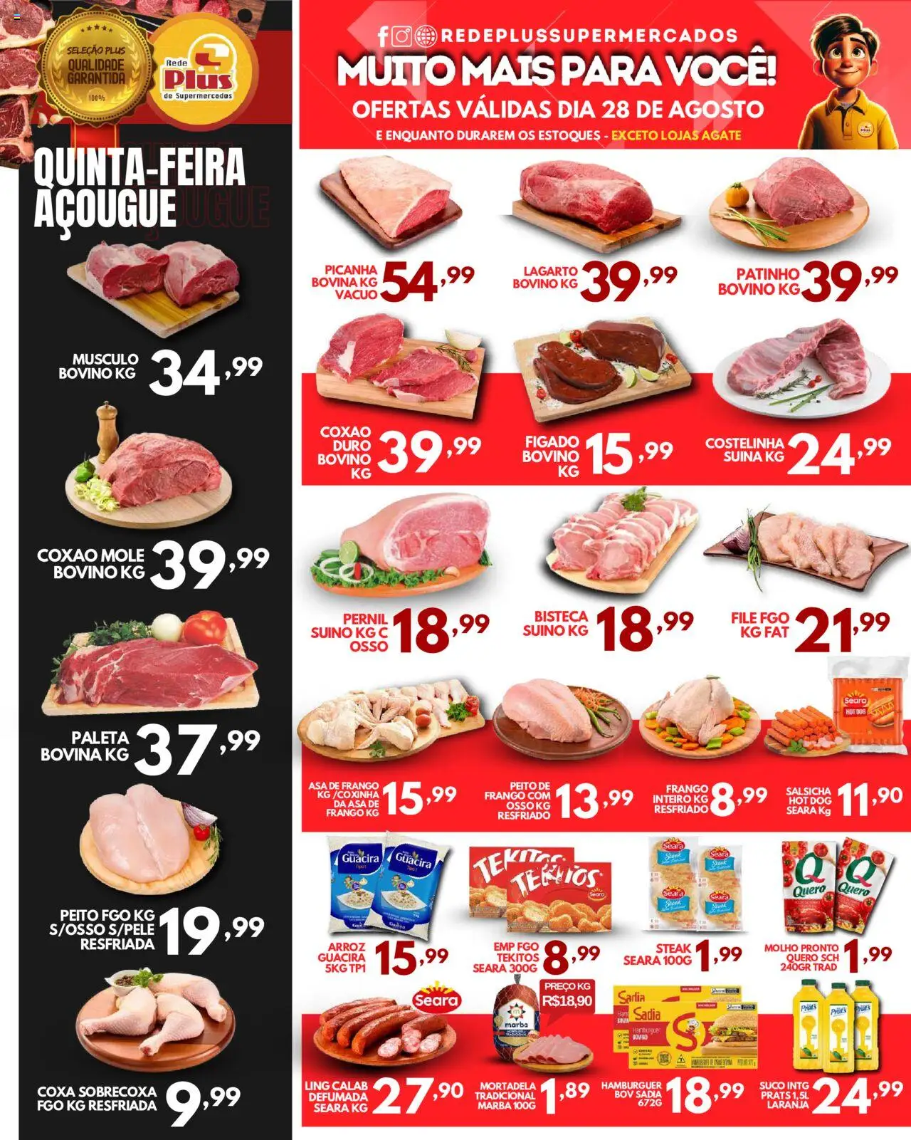 Rede Plus Supermercados Folheto - válido de 28.09.2025 | Página: 1 | Produtos: Picanha, Asa de frango, Mortadela, Hambúrguer