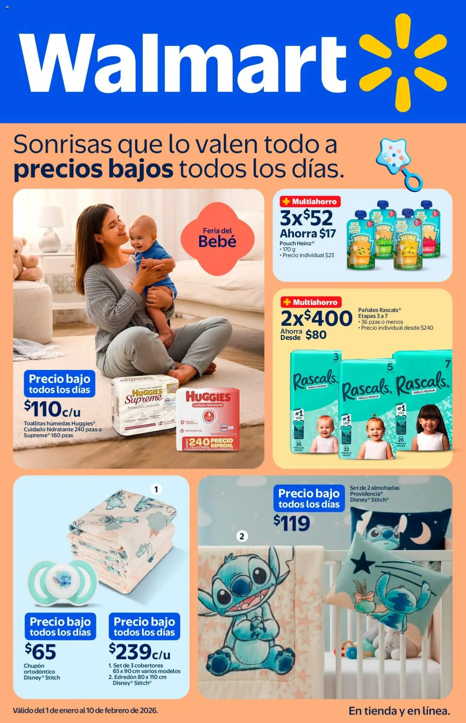 Nuevas ofertas de Walmart válidas en toda la República Mexicana desde el 01.01.2026. ¡Encuentra las mejores ofertas en Walmart folleto Precios bajos ! | Página: 1 | Productos: Toallitas húmedas, Pañales