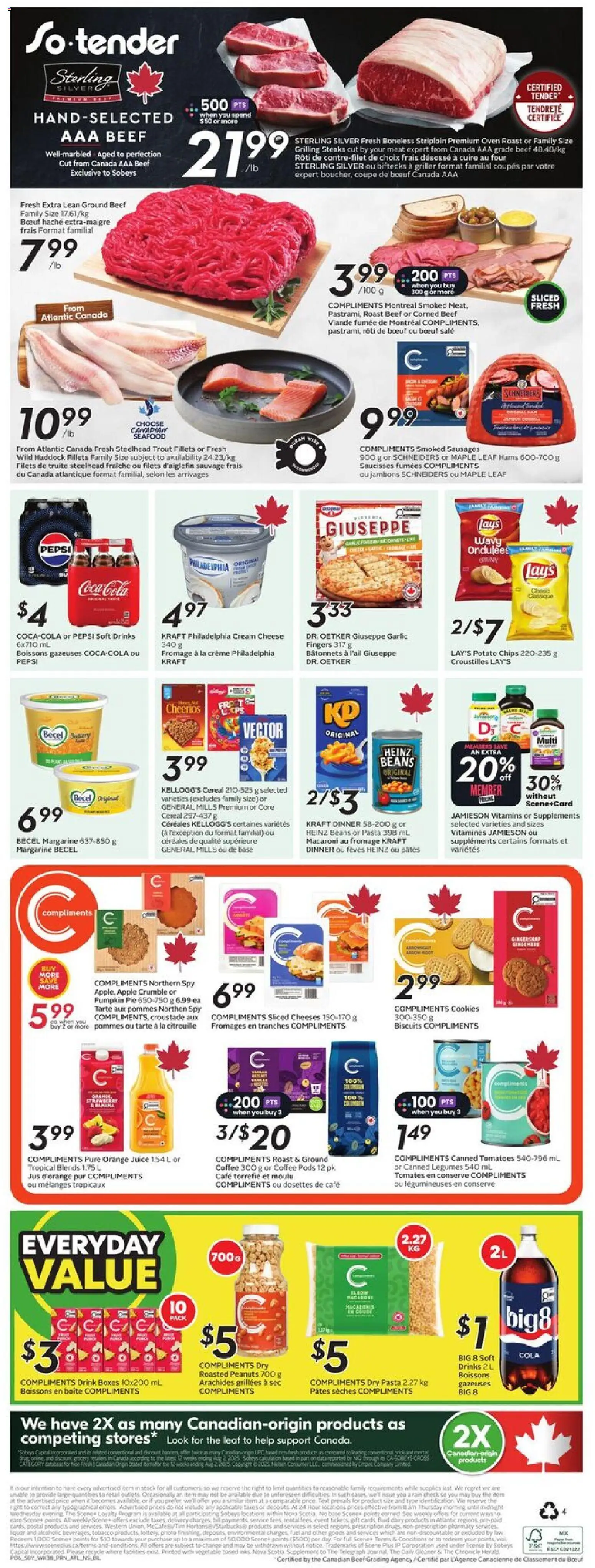 Sobeys flyer valid from 15.01.2026 | Page: 4 | Products: Beef, Cream, Cookies, Oven