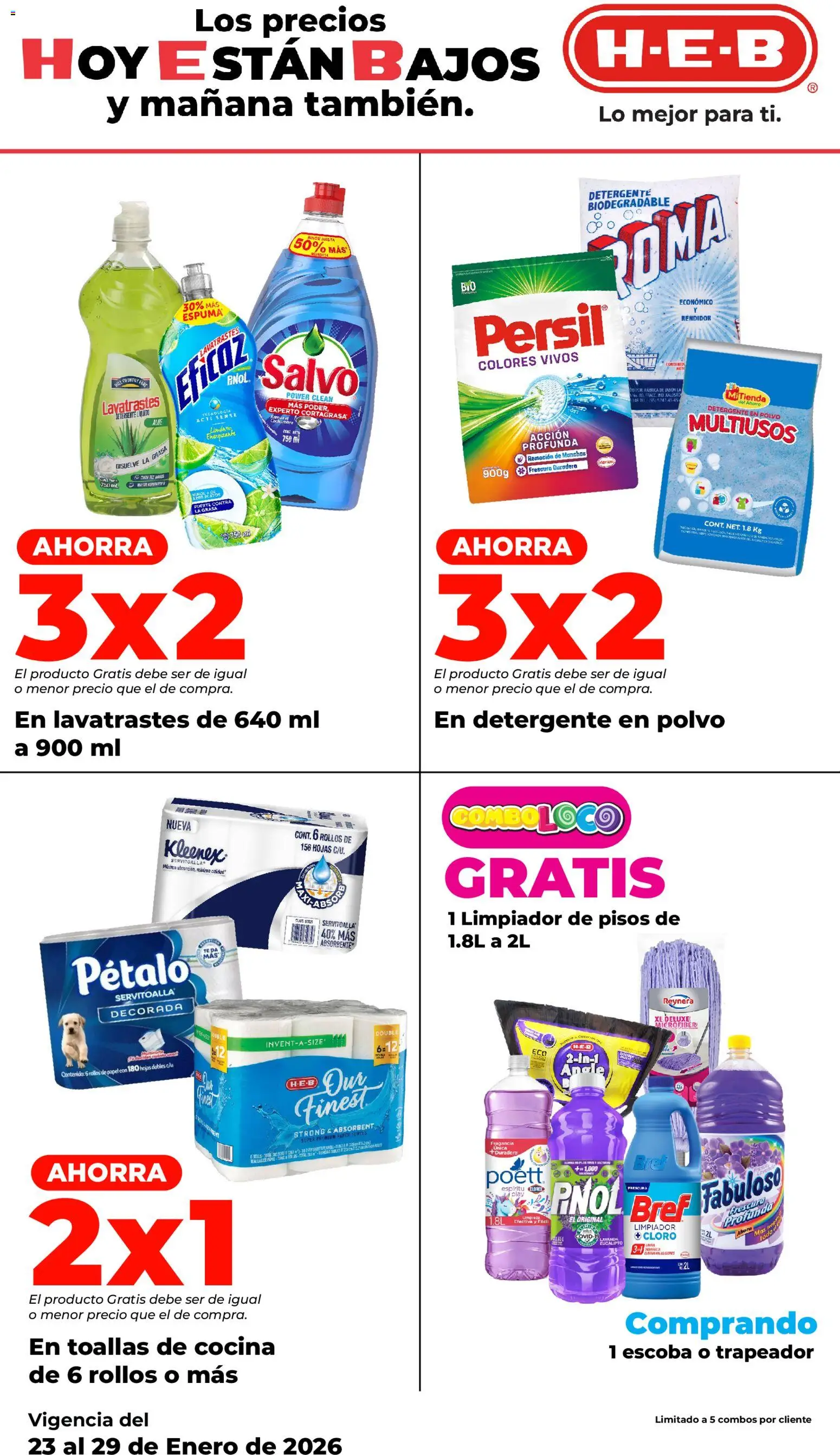 Nuevas ofertas de H-E-B válidas en toda la República Mexicana desde el 23.01.2026. ¡Encuentra las mejores ofertas en H-E-B folleto! | Página: 2 | Productos: Escoba, Cloro, Fragancia, Polvo