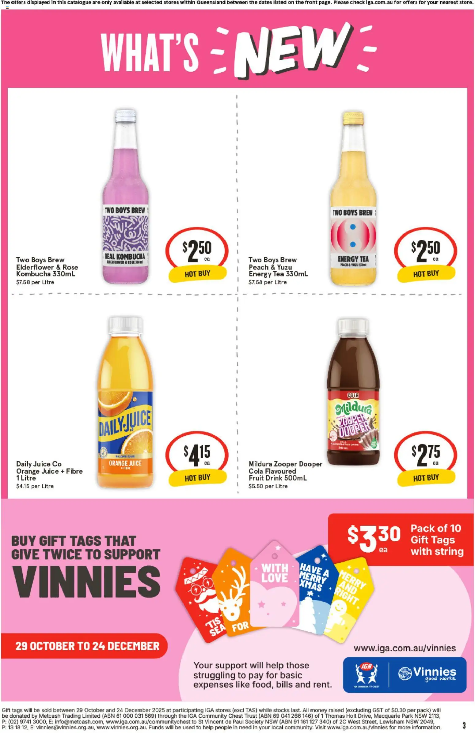 IGA catalogue - valid from 12.11.2025 | Page: 3 | Products: Juice, Tea, Peach