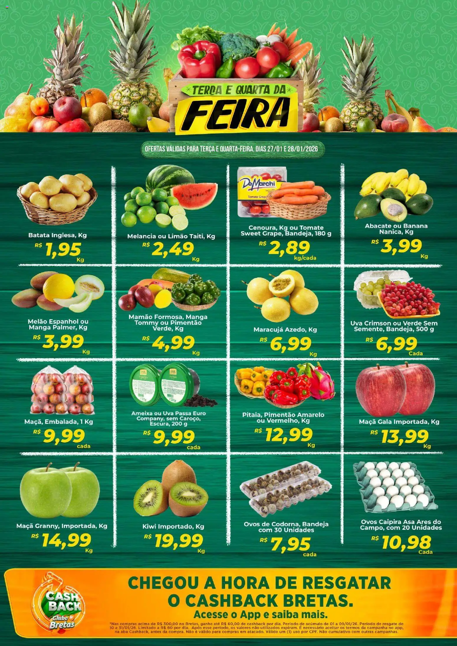 Bretas Folheto - válido de 27.01.2026 | Página: 1 | Produtos: Melão, Kiwi, Mamão, Uva passa