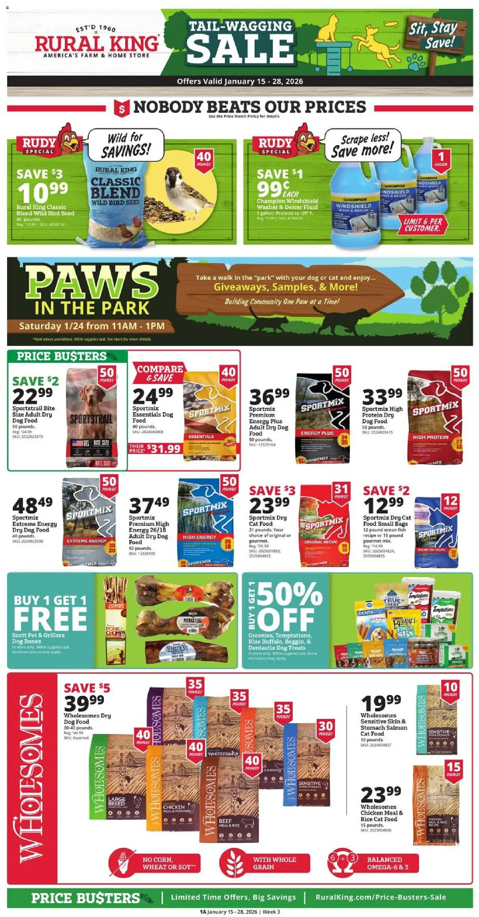 Rural King Weekly Ad - valid from 15.01.2026 | Page: 1 | Products: Dog Food, Cat Food, Potatoes, Windshield