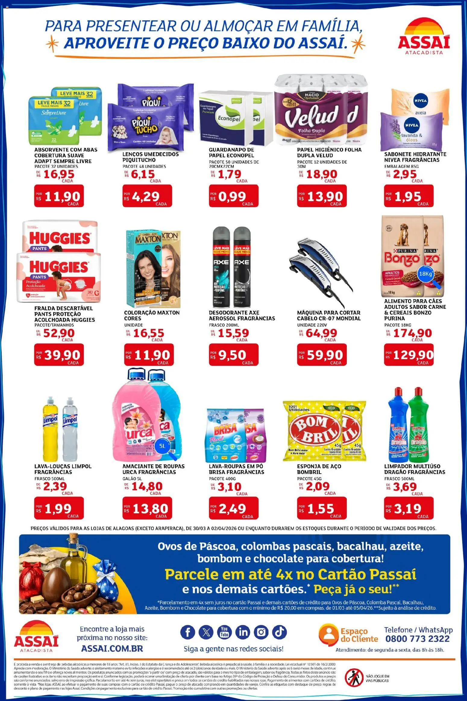 Assaí Atacadista Folheto - válido de 30.03.2026 | Página: 4 | Produtos: Desodorante, Esponja de aço, Sempre Livre, Amaciante
