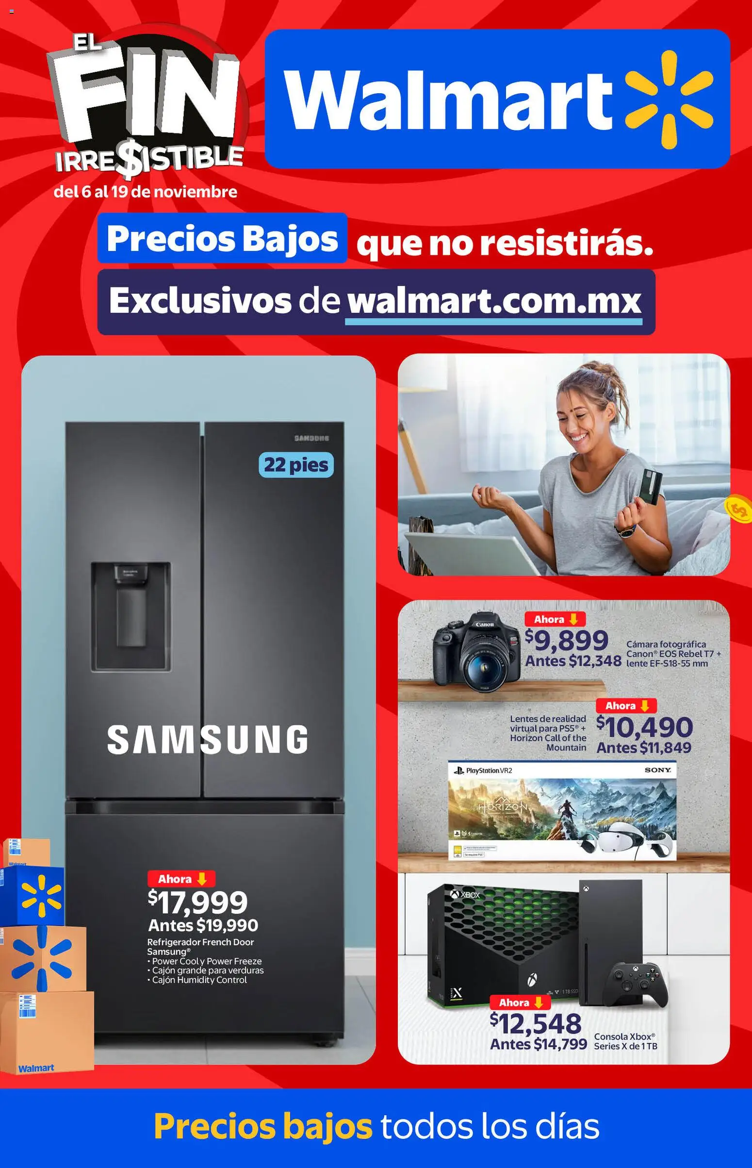 Nuevas ofertas de Walmart válidas en toda la República Mexicana desde el 06.11.2025. ¡Encuentra las mejores ofertas en Walmart catálogo Buen Fin! | Página: 1 | Productos: Refrigerador, Lentes, Cámara, Xbox