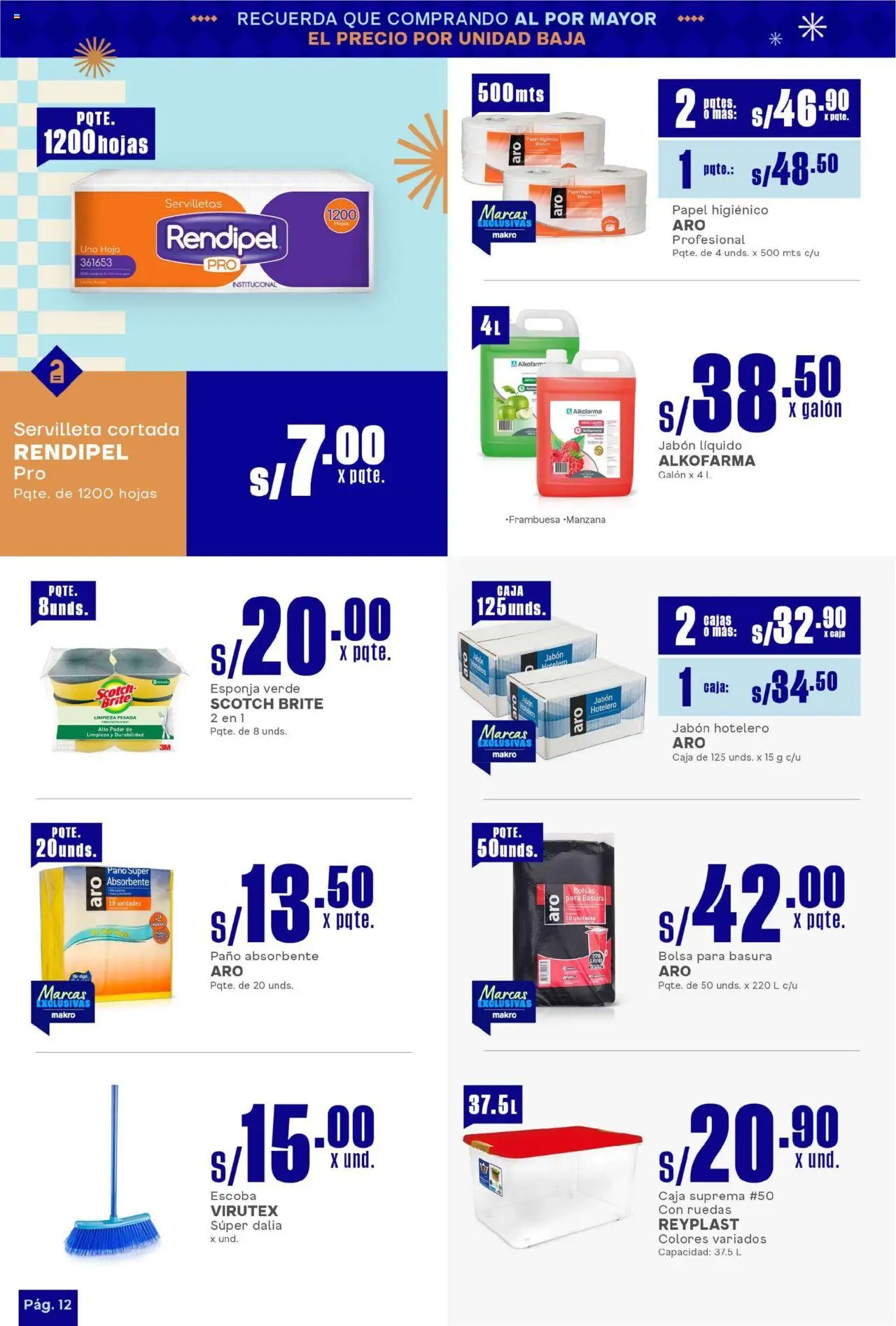 Catálogo Makro válido desde 31.07.2025 | Página: 12 | Productos: Esponja, Jabón, Caja, Bolsa