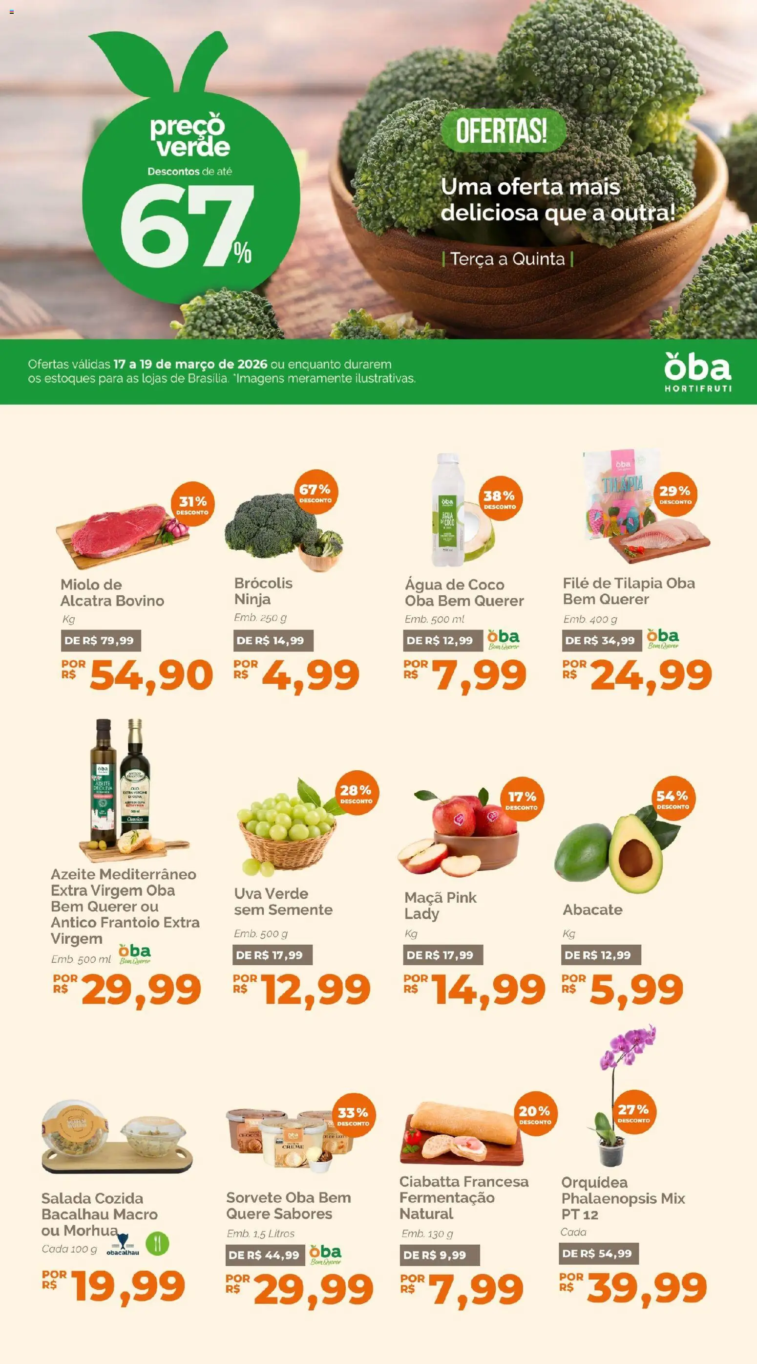Oba Hortifruti Folheto - válido de 17.03.2026 | Página: 1 | Produtos: Água de coco, Sorvete, Salada, Brócolis