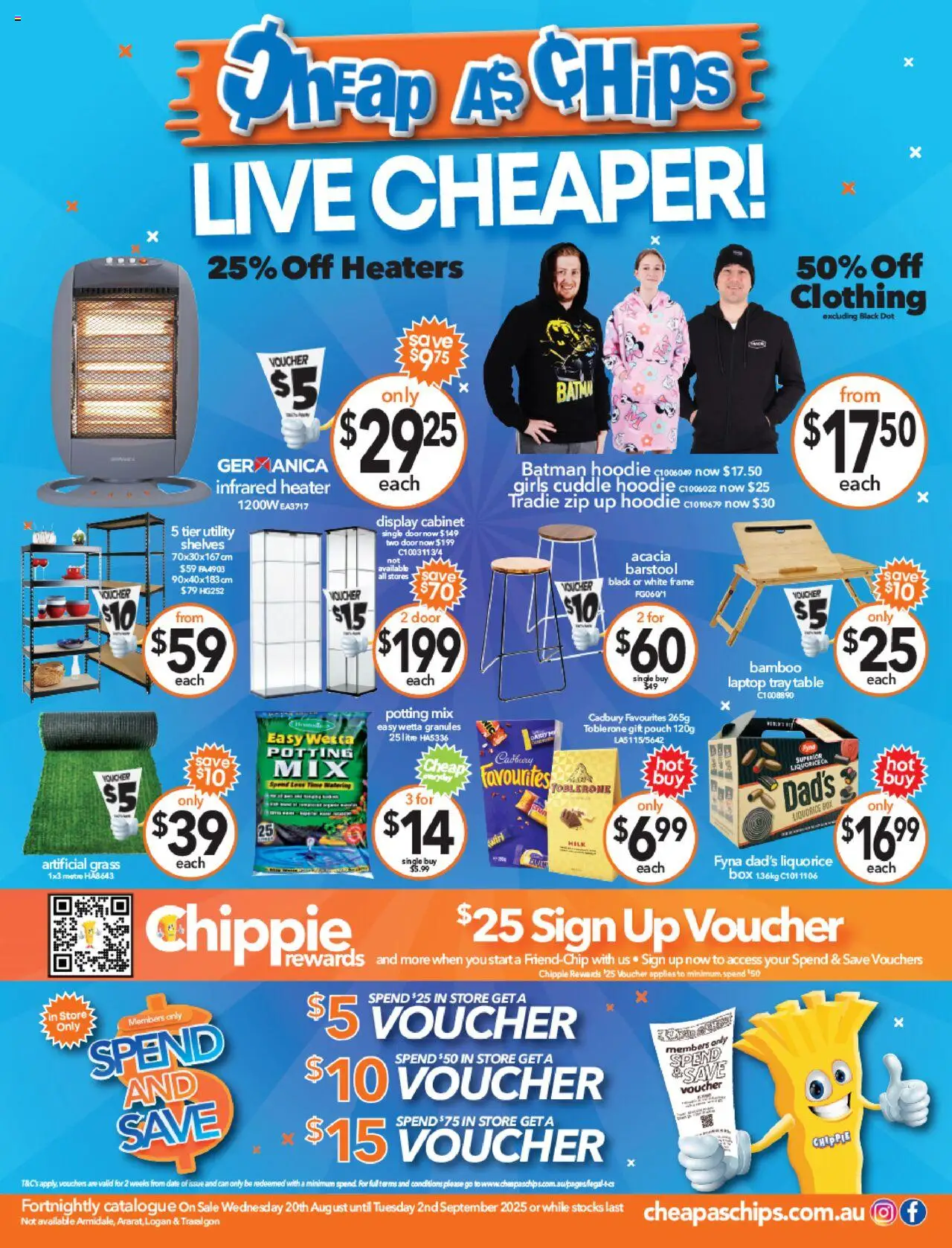 Cheap as Chips catalogue - valid from 20.08.2025 | Page: 1 | Products: Table, Dairy, Chips, Laptop