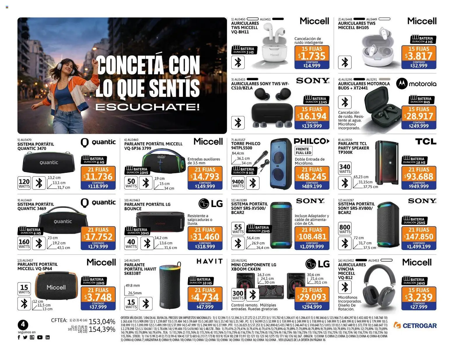 Cetrogar catálogo │ válido desde el 01.04.2026 | Página: 4 | Productos: Auriculares, Adaptador, Batería, Parlante