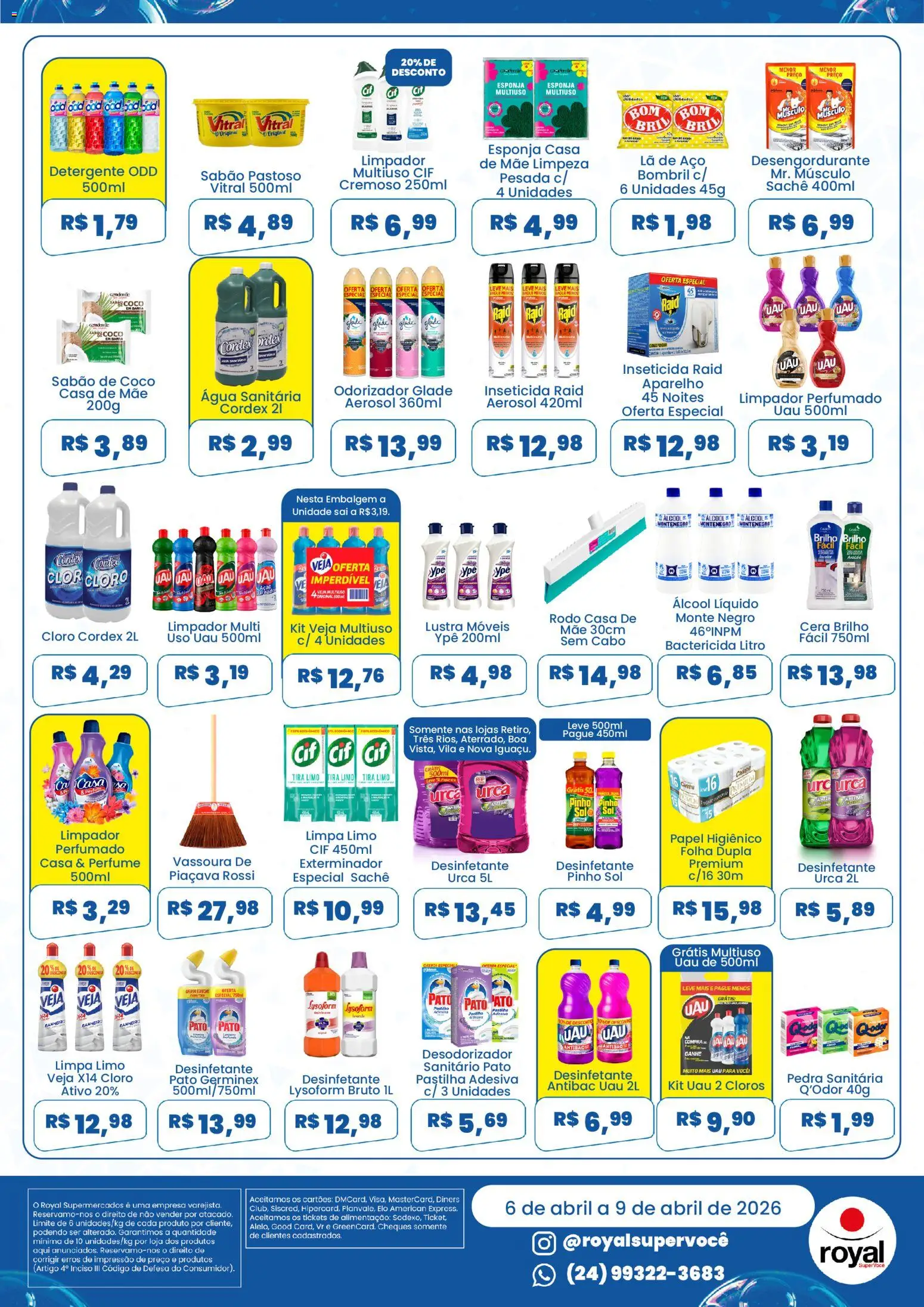 Royal Supermercados Folheto - válido de 06.04.2026 | Página: 2 | Produtos: Cloro, Desengordurante, Papel higiênico, Desinfetante