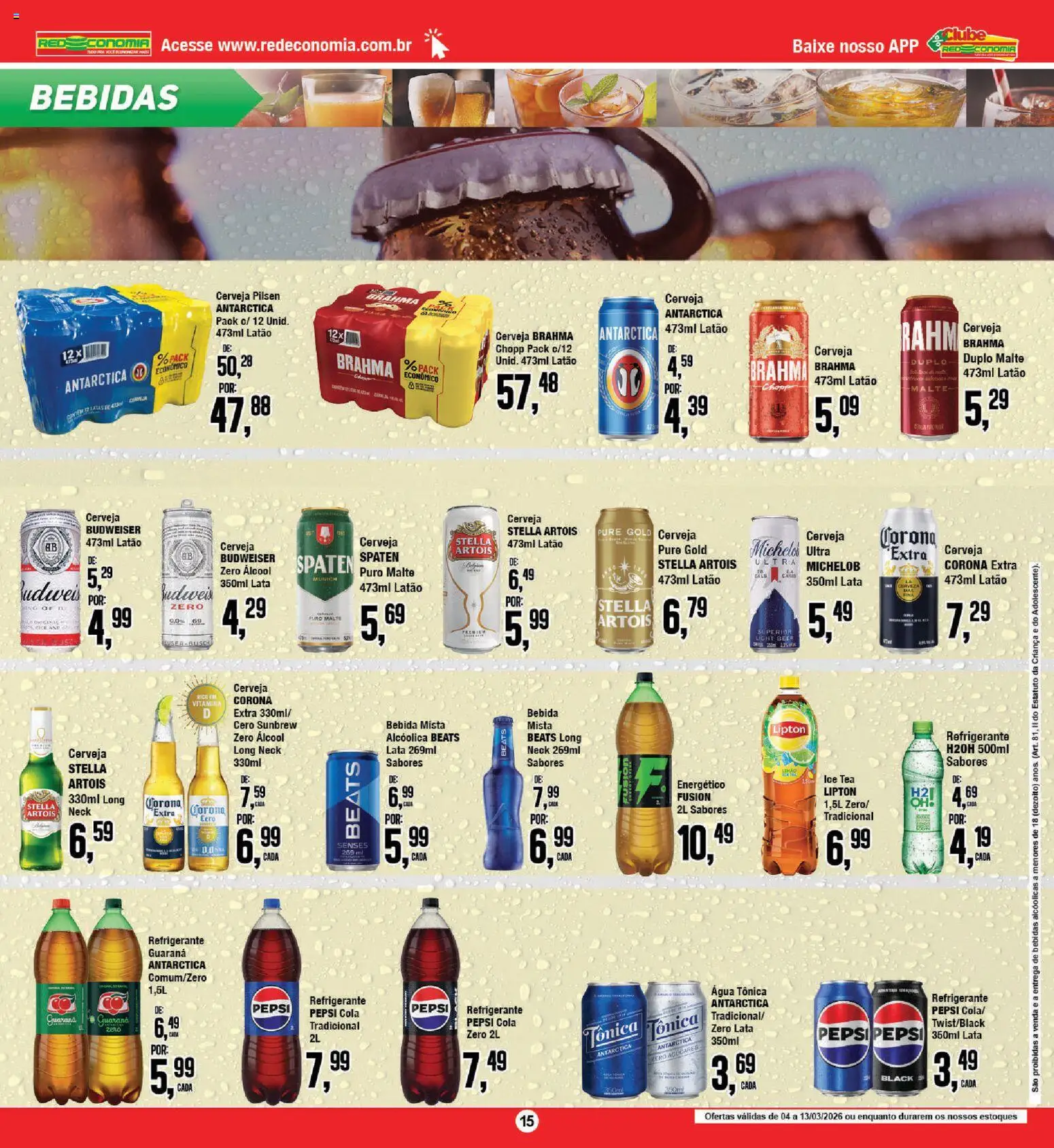 RedEconomia Folheto - válido de 13.03.2026 | Página: 15 | Produtos: Guaraná, Água tônica, Energético, Ice tea