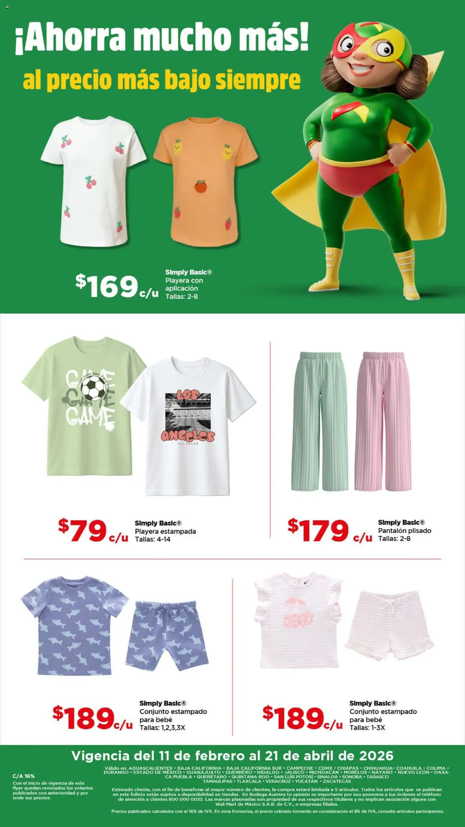 Nuevas ofertas de Bodega Aurrerá válidas en toda la República Mexicana desde el 11.02.2026. ¡Encuentra las mejores ofertas en Bodega Aurrerá folleto Ahorra mucho más! | Página: 1 | Productos: Playera, Conjunto, Teléfono