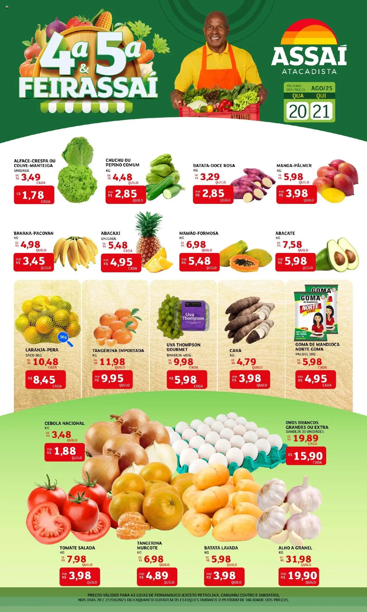 Assaí Atacadista Folheto - válido de 20.08.2025 | Página: 1 | Produtos: Cebola, Mandioca, Ovos, Abacaxi