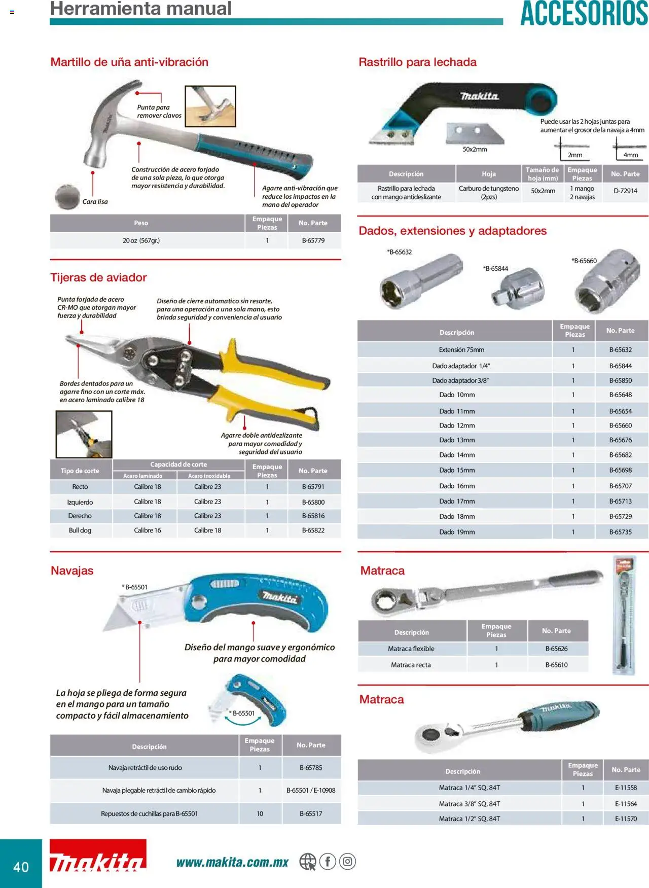 Nuevas ofertas de Makita válidas en toda la República Mexicana desde el 08.07.2024. ¡Encuentra las mejores ofertas en Makita catálogo Accesorios! | Página: 40 | Productos: Navaja, Mango, Adaptador, Flexible