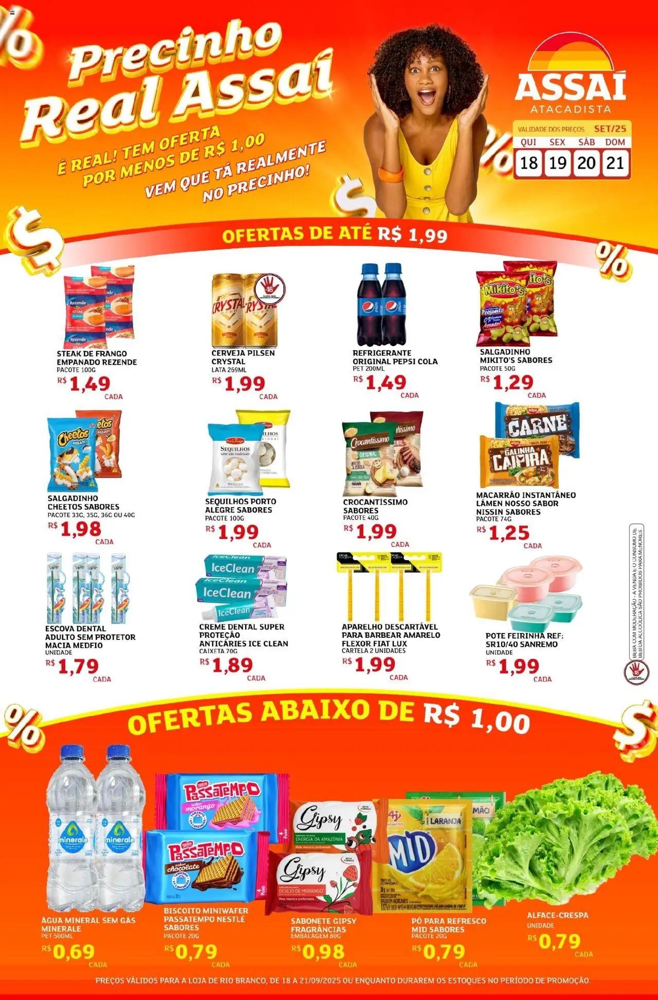 Assaí Atacadista Folheto - válido de 18.09.2025 | Página: 1 | Produtos: Macarrão, Creme, Água mineral, Macarrão instantâneo