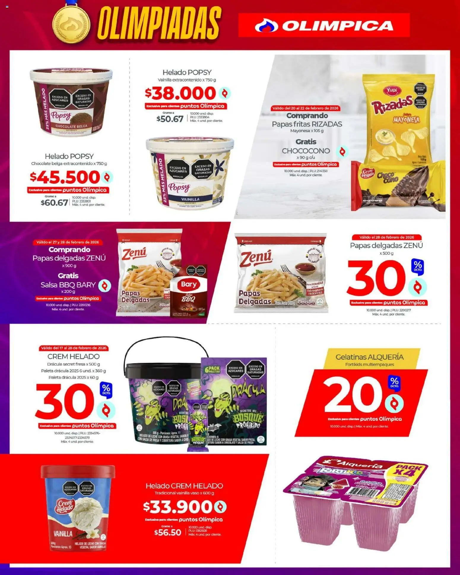 Olímpica revista - valida desde el 13.02.2026 | Página: 15 | Productos: Papas fritas, Helado, Mayonesa, Chocolate