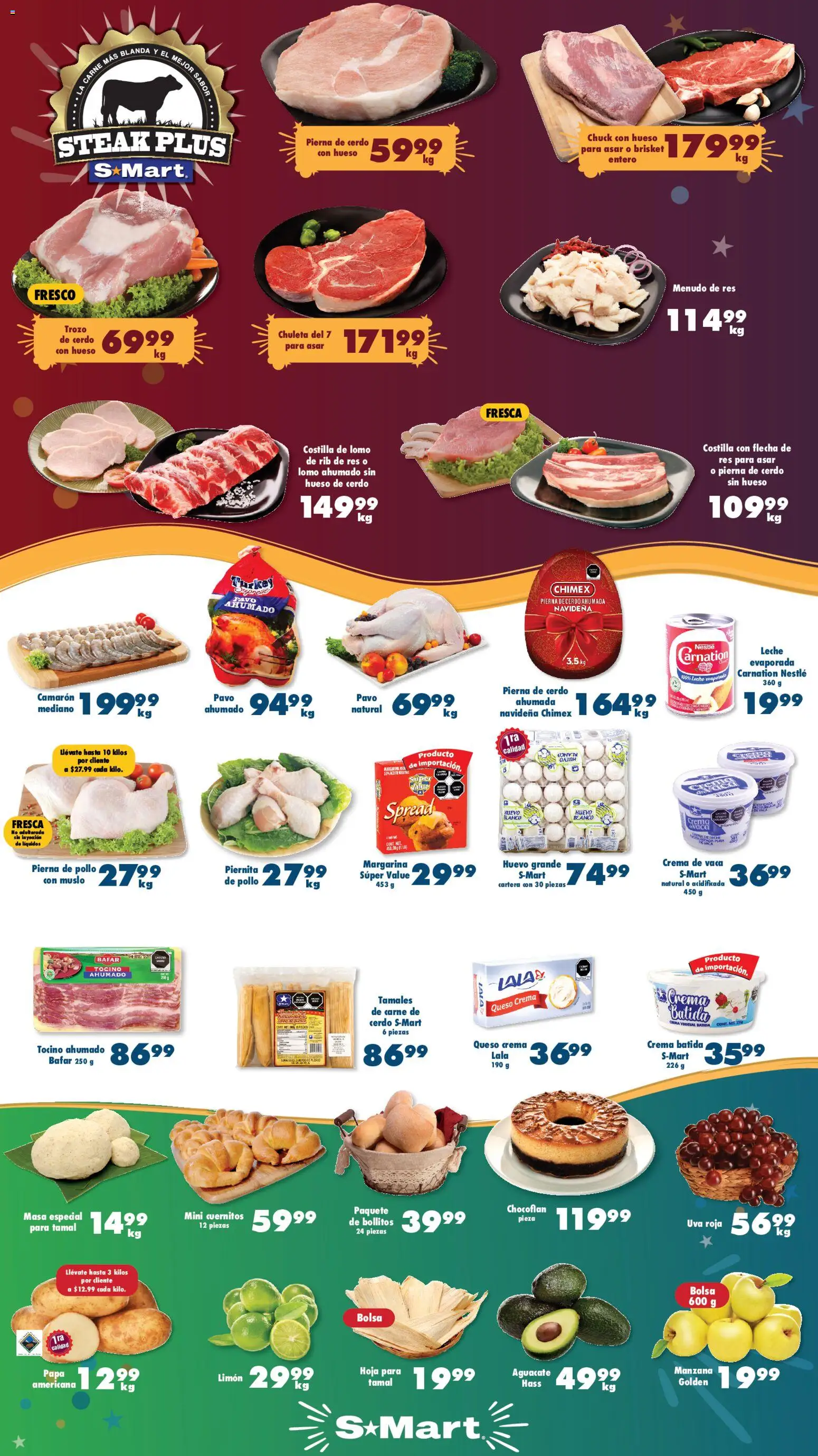 Nuevas ofertas de S-Mart válidas en toda la República Mexicana desde el 26.12.2025. ¡Encuentra las mejores ofertas en S-Mart folleto Juárez! | Página: 1 | Productos: Tocino, Crema, Huevo, Cerdo