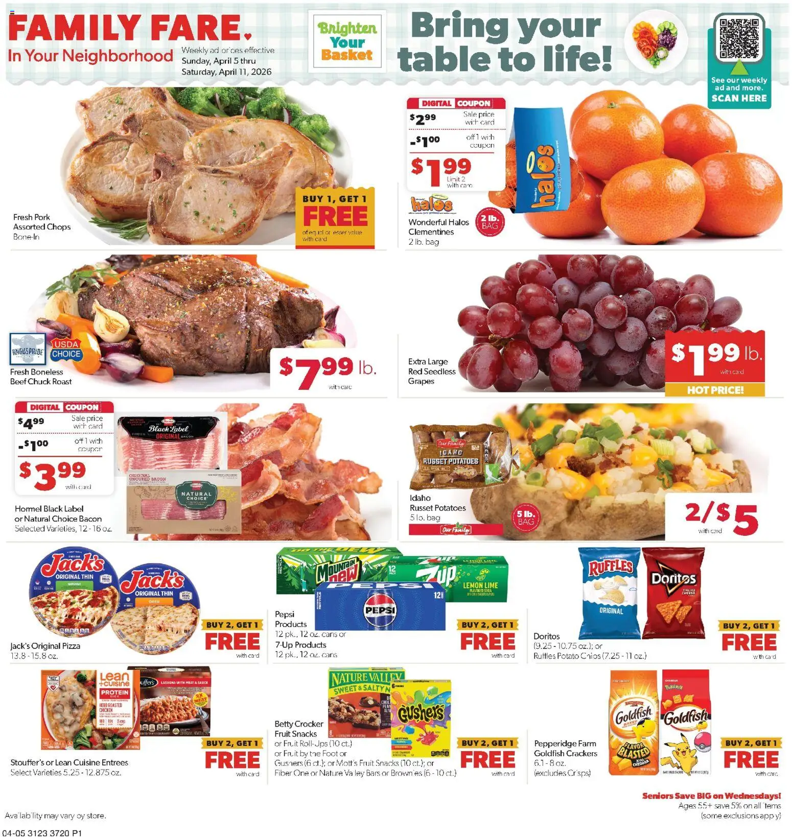 Family Fare Weekly Ad - ND - valid from 05.04.2026 | Page: 1 | Products: Table, Basket, Beef, Sauce
