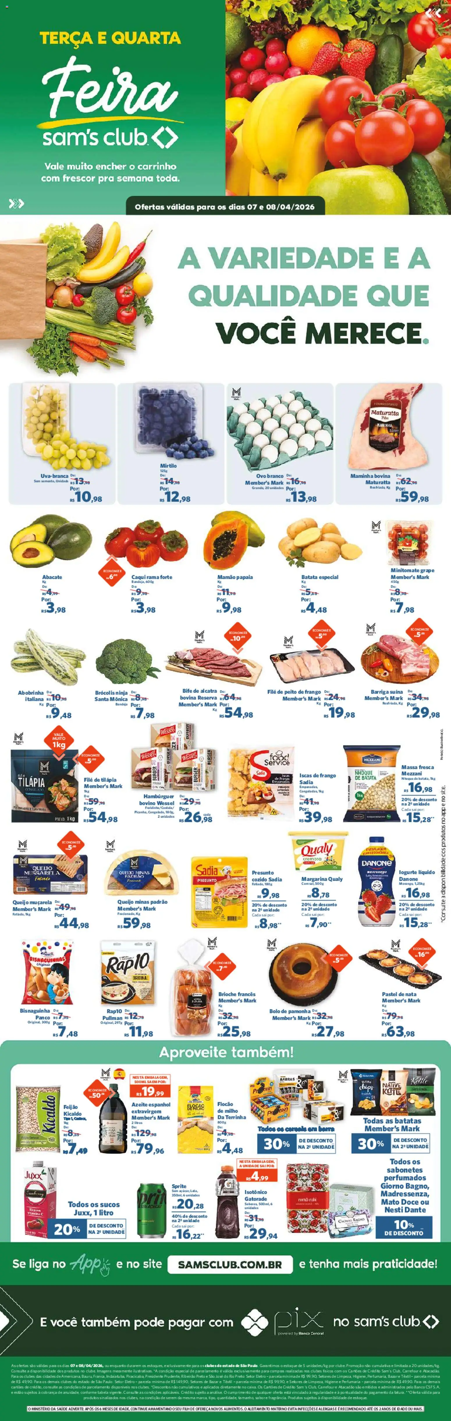 Sam's Club Folheto - válido de 07.04.2026 | Página: 1 | Produtos: Banco, Gatorade, Bolo, Peito de frango