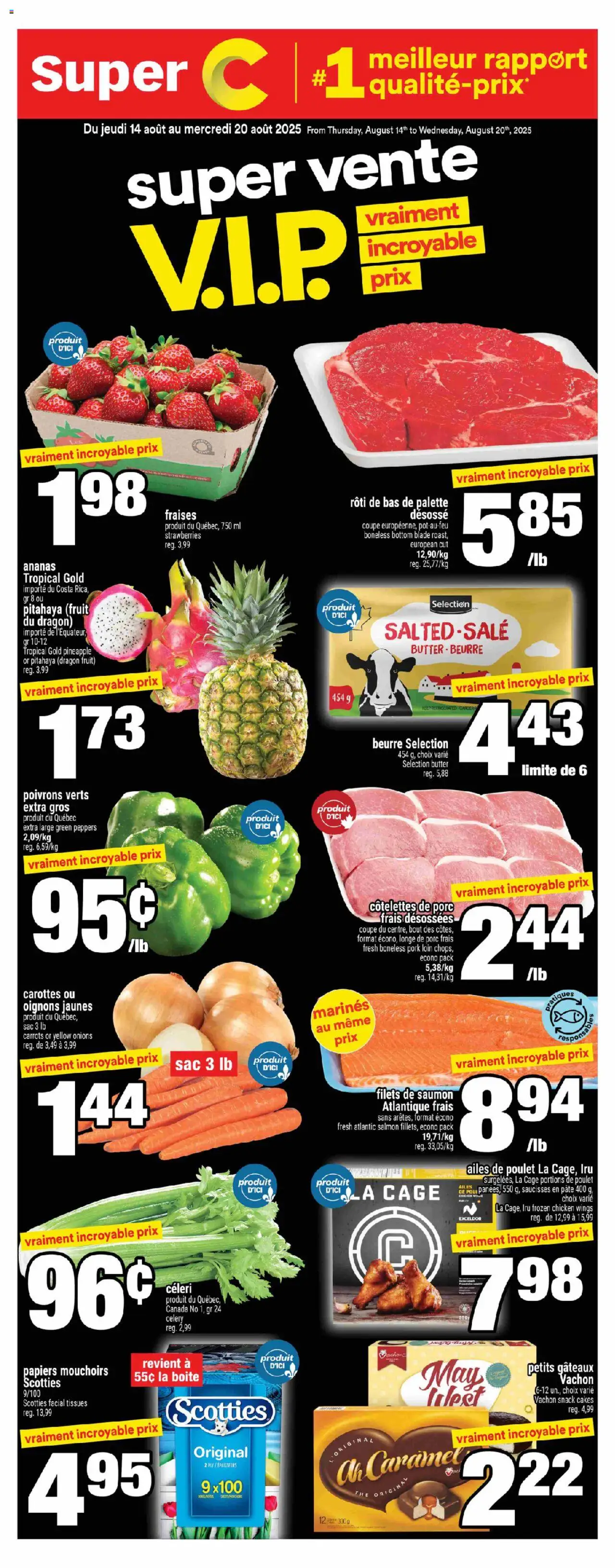 Super C flyer valid from 14.08.2025 | Page: 1 | Products: Pineapple, Chicken wings, Chicken, Pork