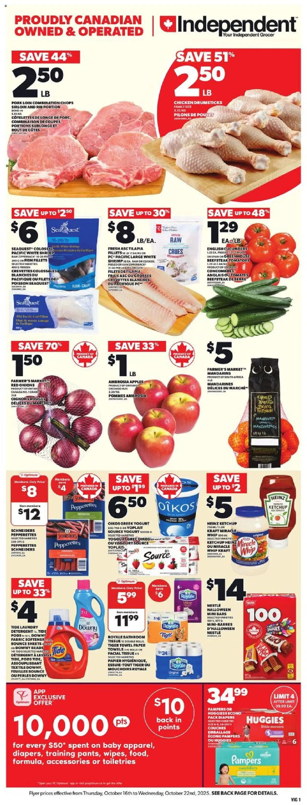 Independent Grocer flyer valid from 16.10.2025 | Page: 4 | Products: Fabric softener, Yogurt, Apples, Oranges