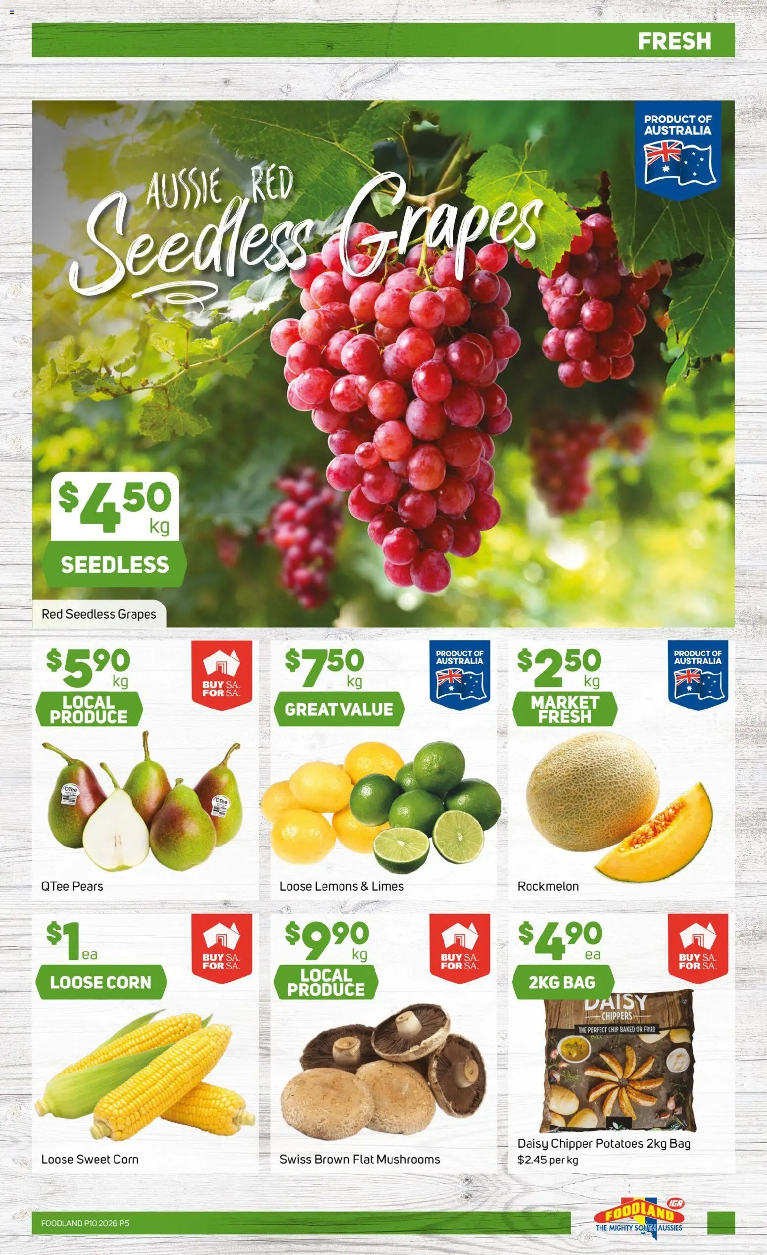 Foodland catalogue - valid from 04.03.2026 | Page: 5 | Products: Mushrooms, Potatoes, Grapes, Bag