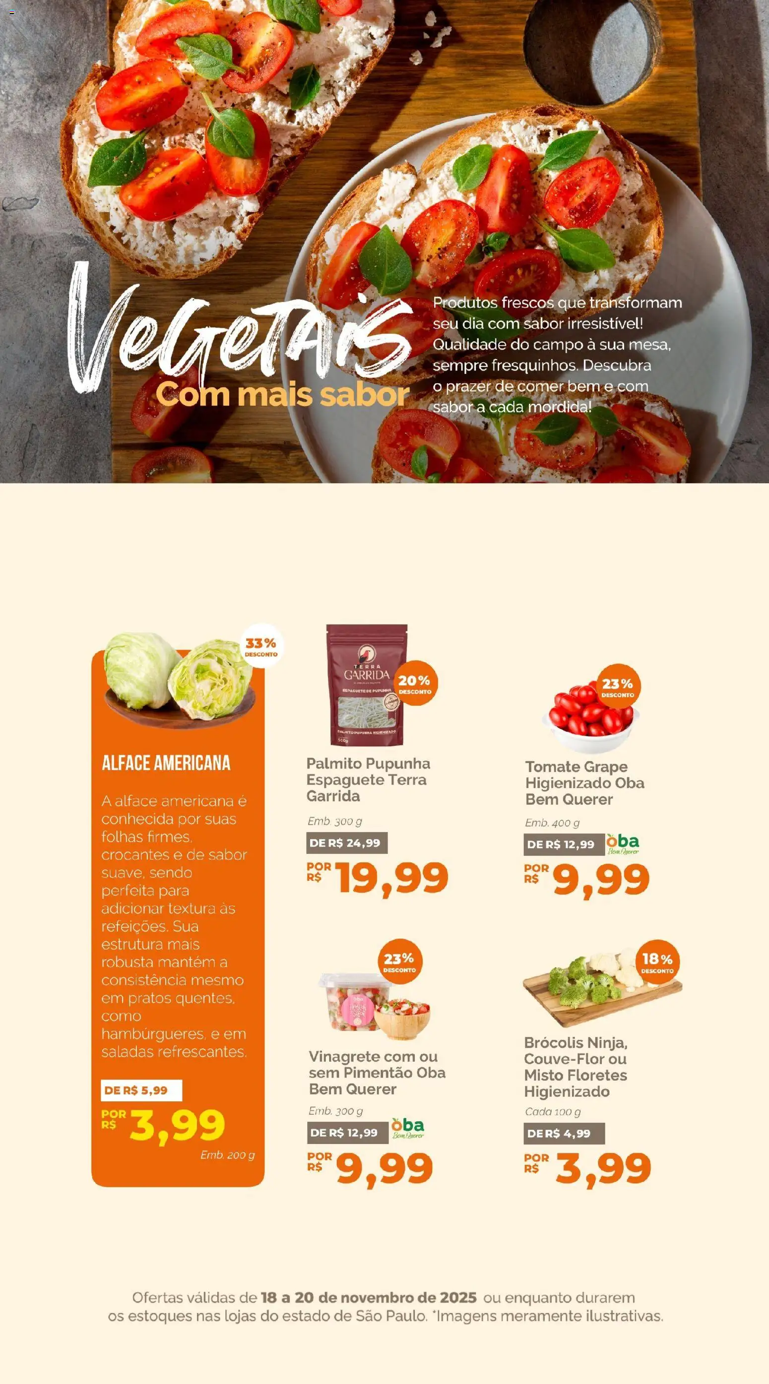 Oba Hortifruti Folheto - válido de 18.11.2025 | Página: 4 | Produtos: Pupunha, Espaguete, Palmito, Brócolis